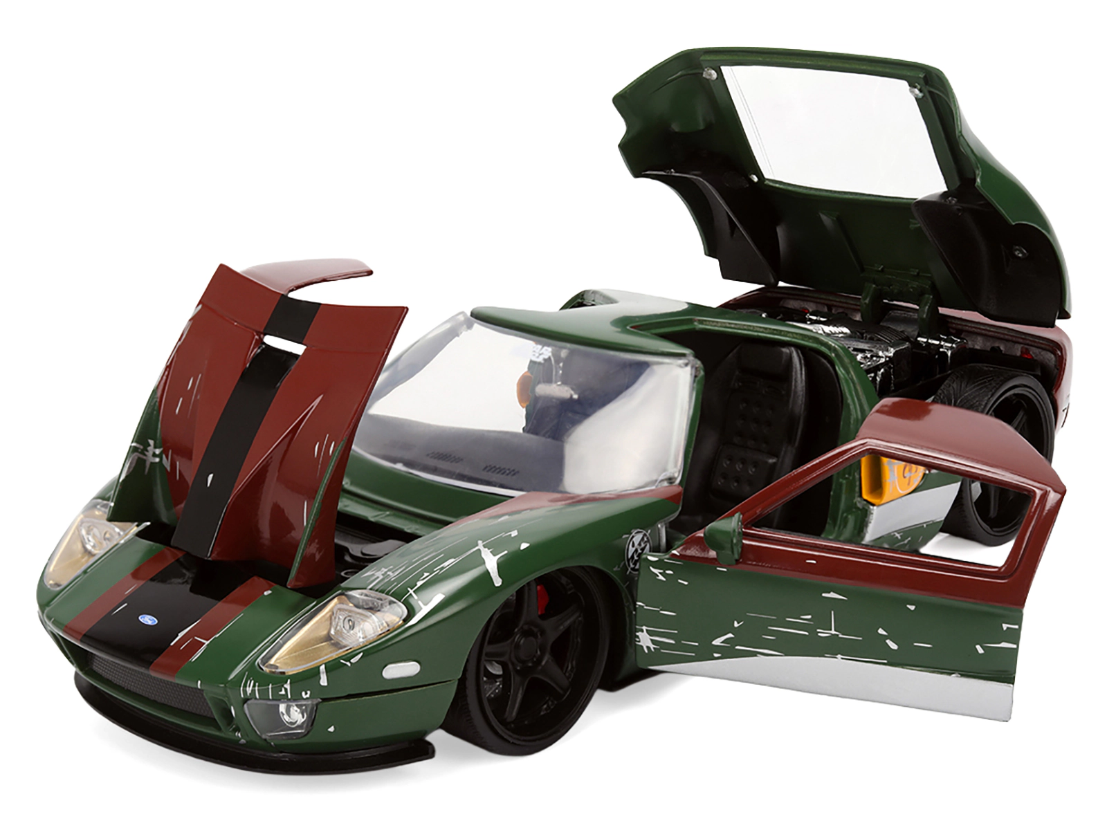 Jada 2005 Ford GT Green (Weathered) with Graphics and Boba Fett Figure "Star Wars" Franchise "Hollywood Rides"