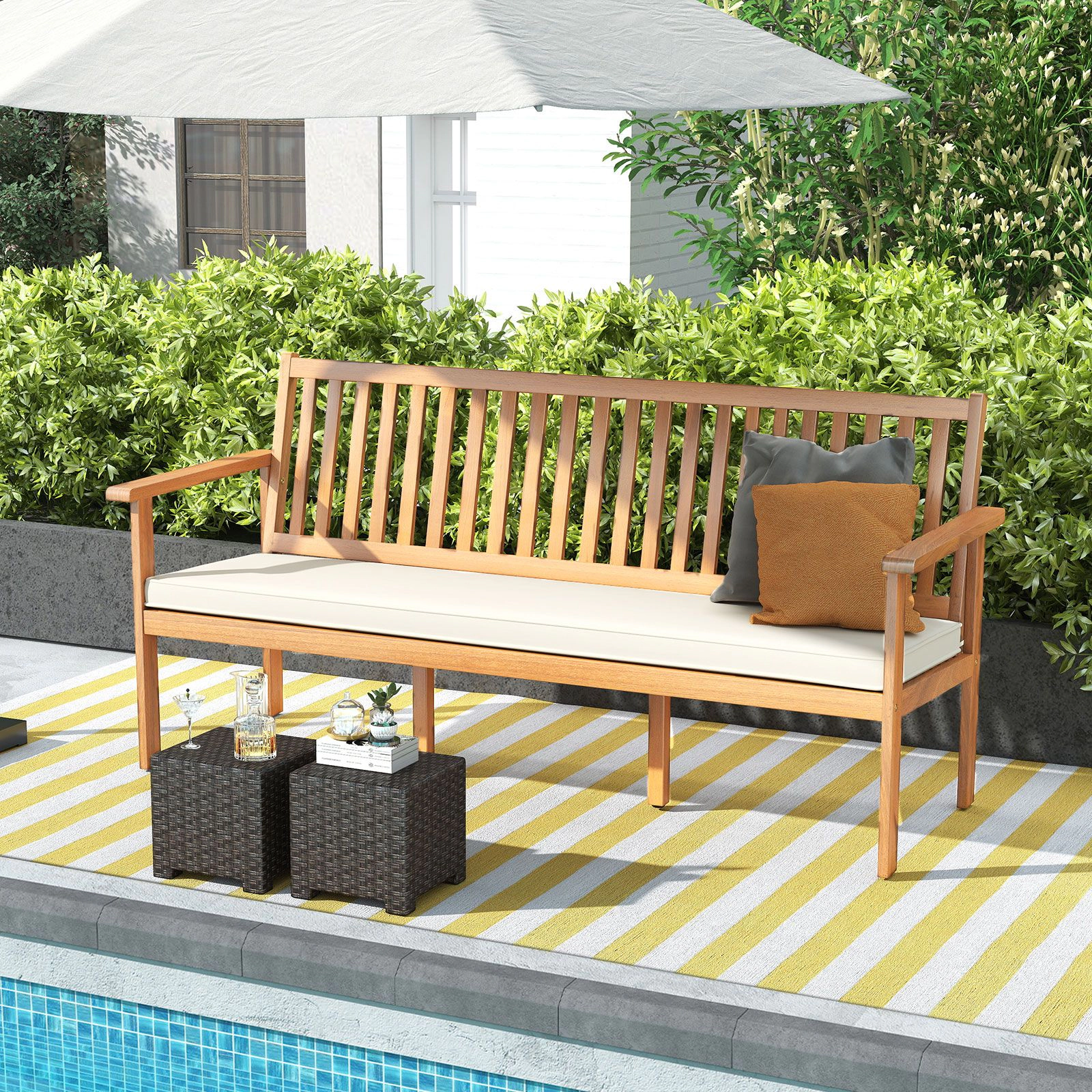 SlickBlue Patio Garden Bench with Removable Cushion for Porch, Backyard and Balcony