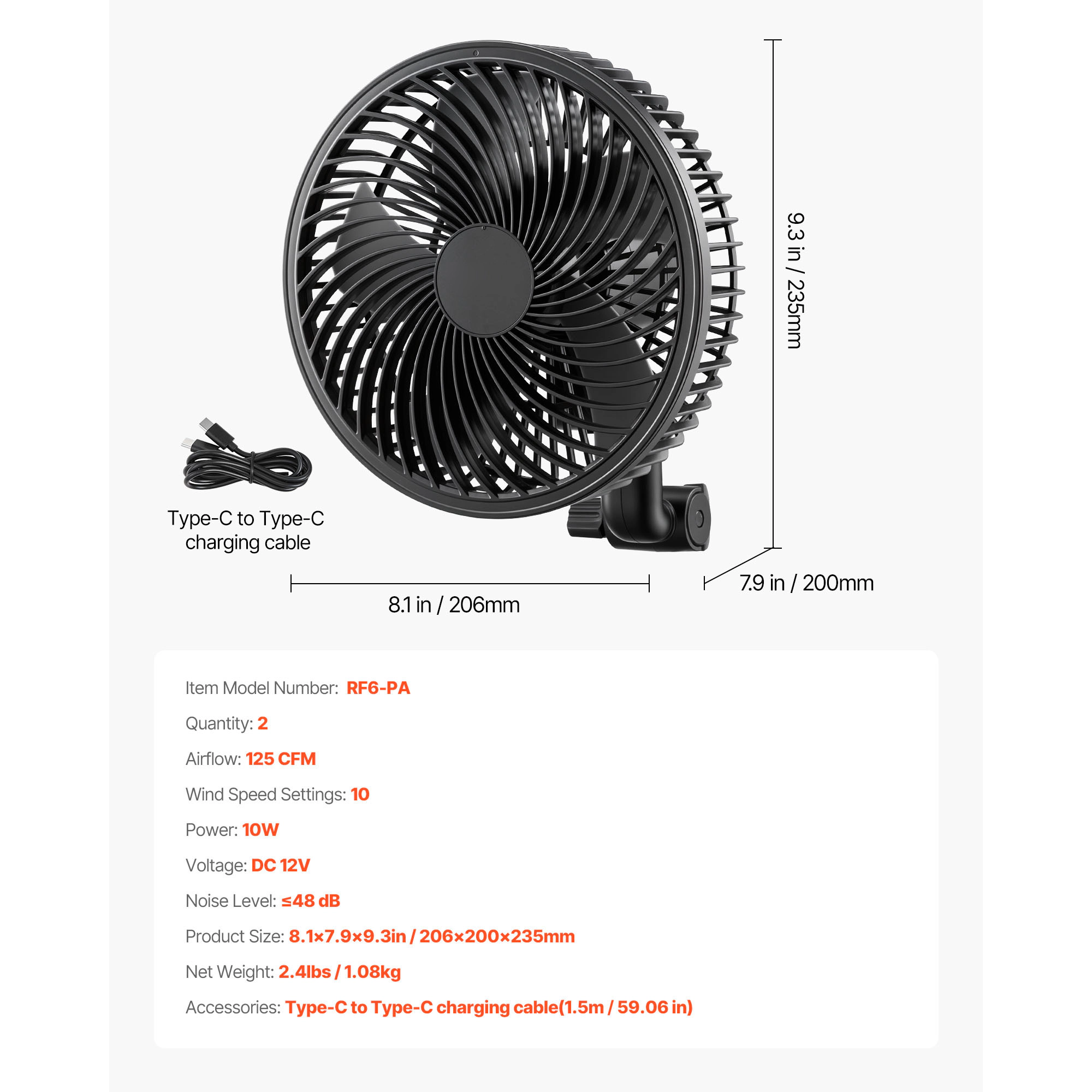 HONGGE Fan Clip On Fan Port with & Circulation Mode for Circulation Black
