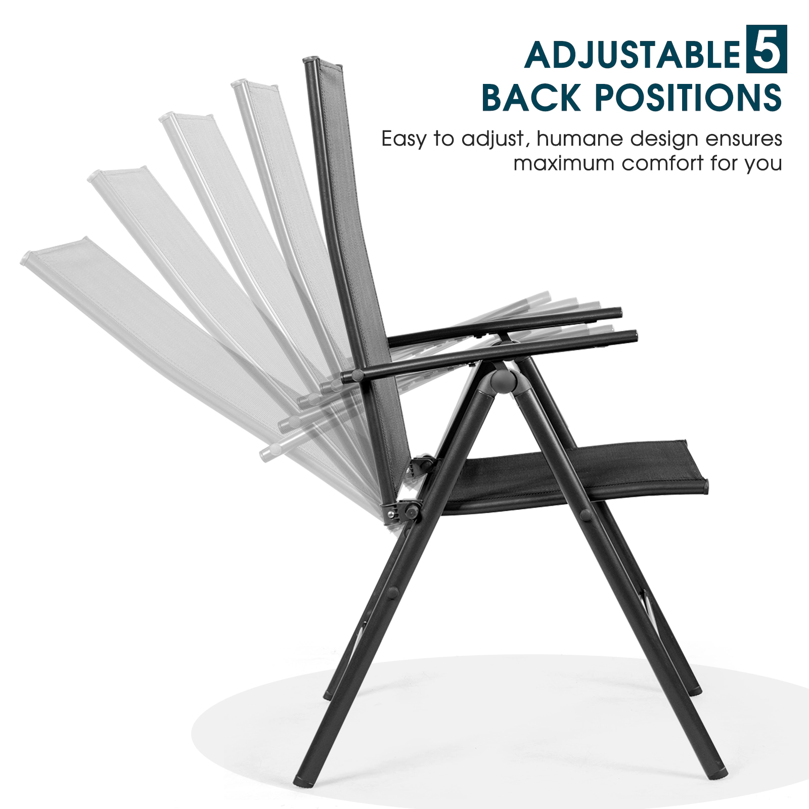 LJG Set of 2 Adjustable Portable Patio Folding Dining Chair Recliners