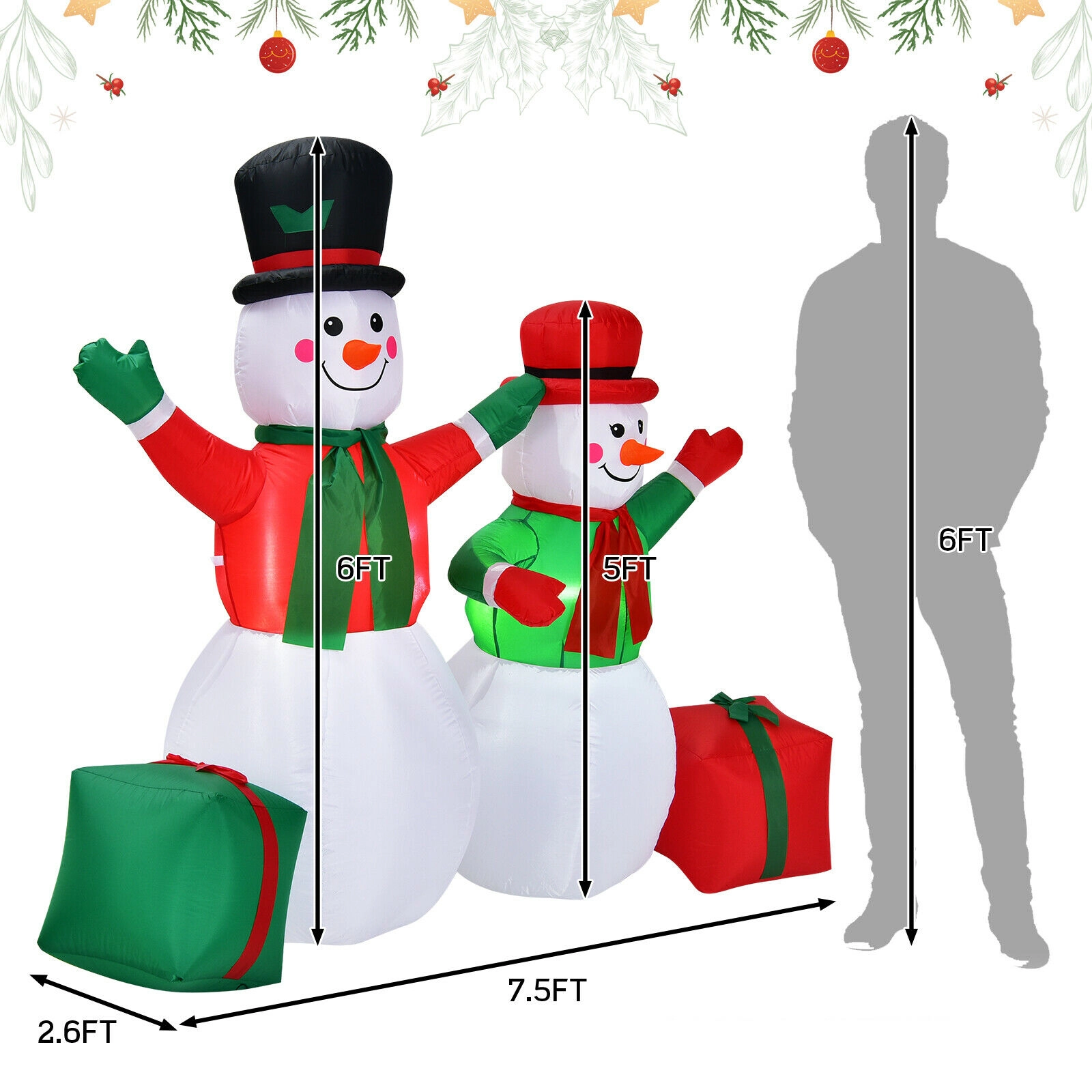 SUGIFT 6-ft Christmas Inflatable Snowman Blow Up Outdoor Yard Decoration with LED Lights and Stakes
