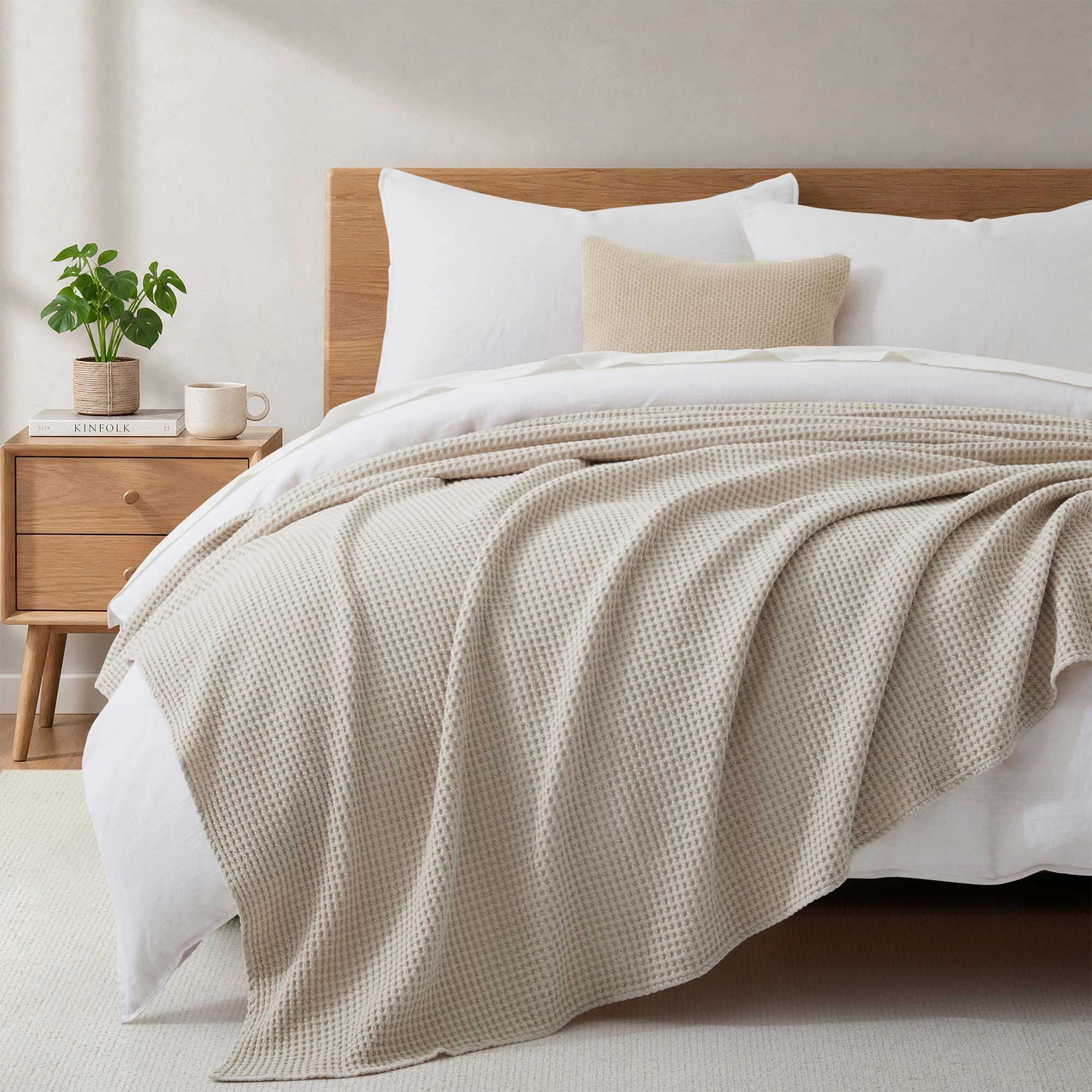 PEACENEST Cotton Waffle Blanket Soft Breathable Bed