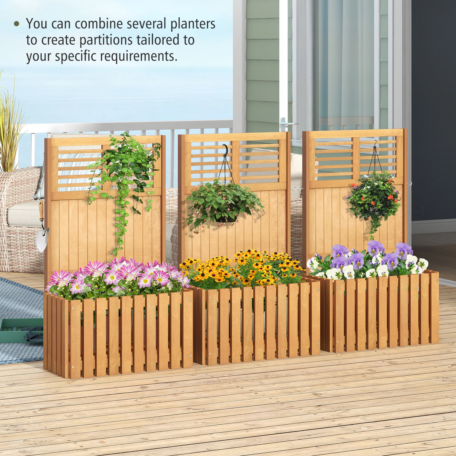 LJG Wooden Raised Garden Bed with Privacy Screen