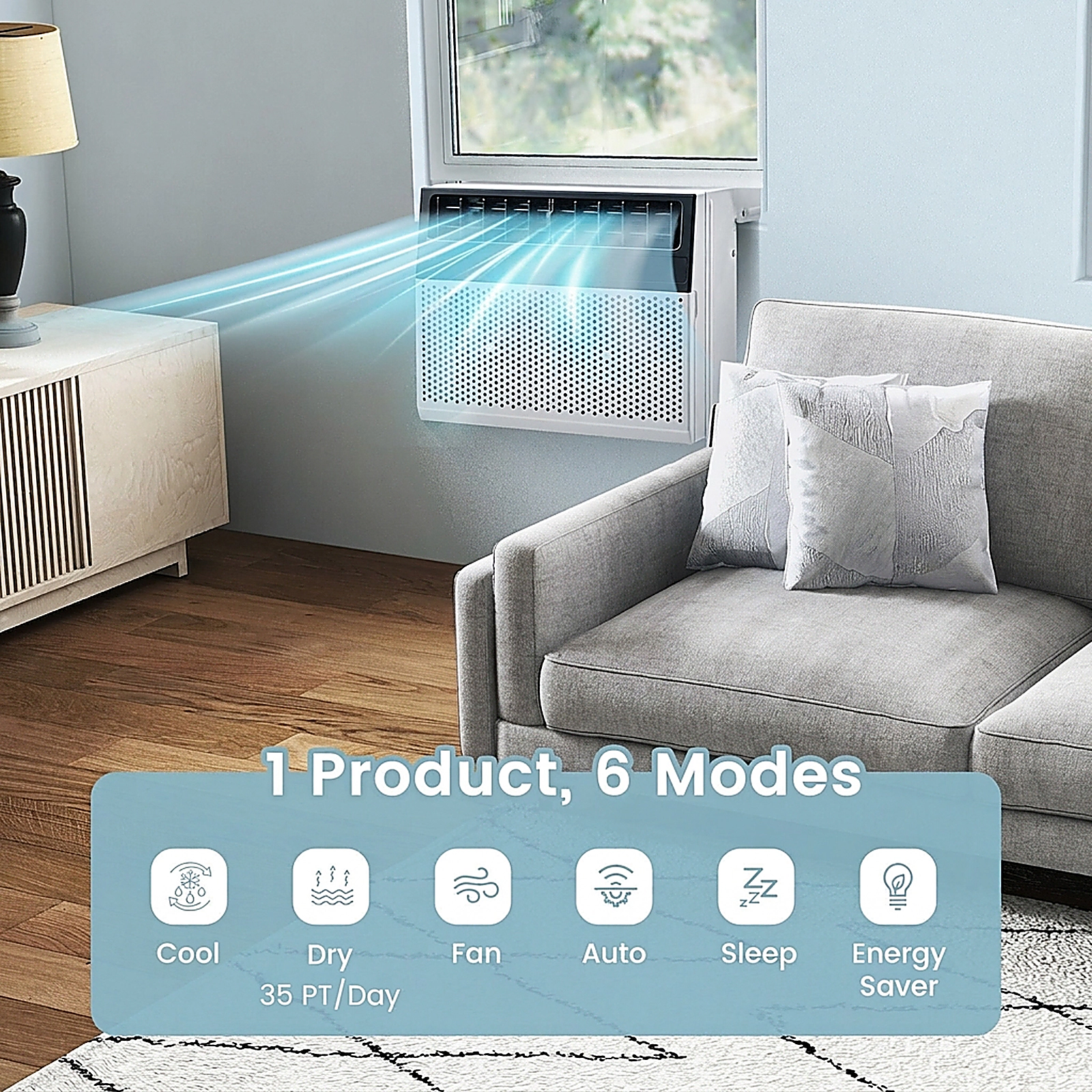 SUGIFT White 10000-BTU 250-sq ft 6-Mode Window Air Conditioner with 42-dB Quiet Operation and Remote