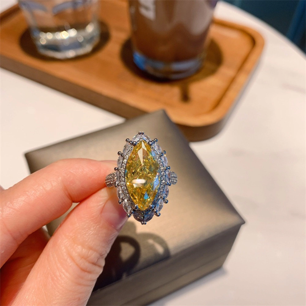 Exquisite Olive Shaped Marquise Luxury Crystal Yellow Zircon Ring