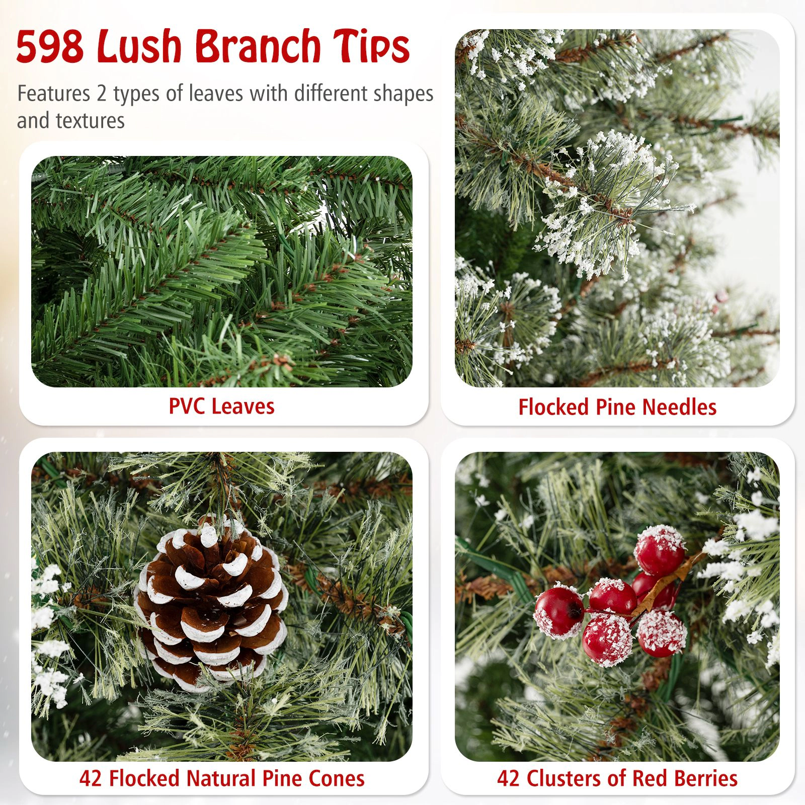 SlickBlue Green Flocked Christmas Tree with Berries and Pine Cones