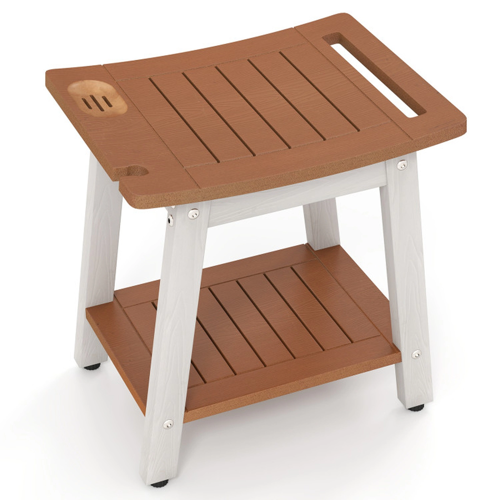 SUGIFT Sprayer Holder Storage Shelf White Legs Polystyrene Shower Bench 16-in x 12.5-in x 17-in 330-lb Capacity Brown