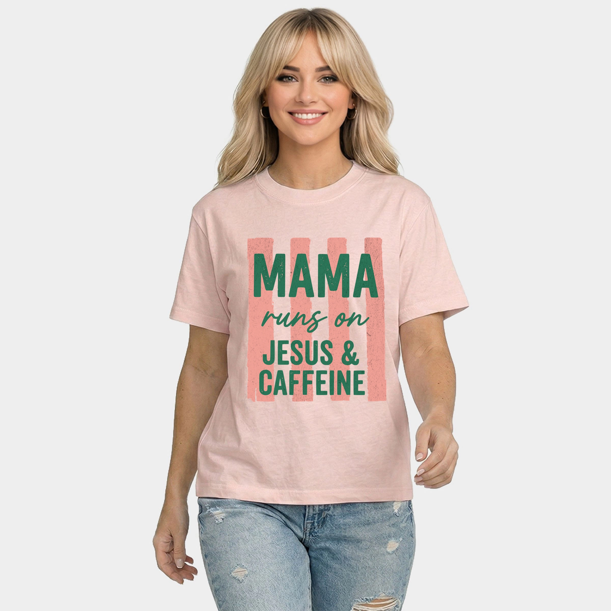Simply Sage Market - Mama Runs On Jesus and Caffeine Women's Relaxed Boxy Tee