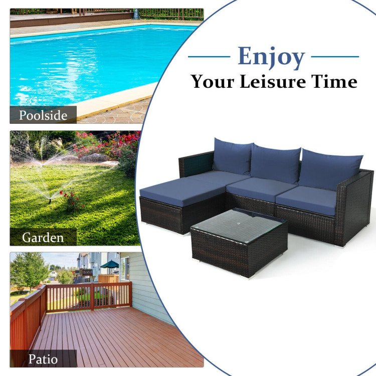 Hivvago 5 Pieces Patio Rattan Sectional Furniture Set With Cushions And Coffee Table