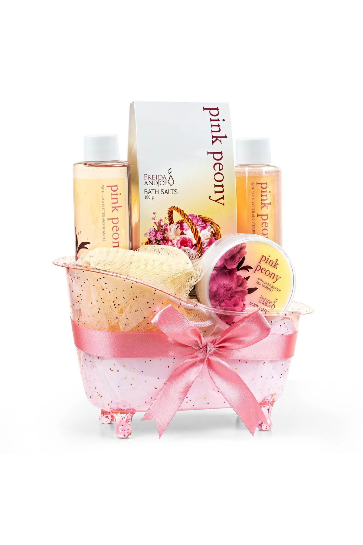 Freida & Joe Women Peony Bath & Body Spa Gift Set In A Tub Basket Valentine's Gift