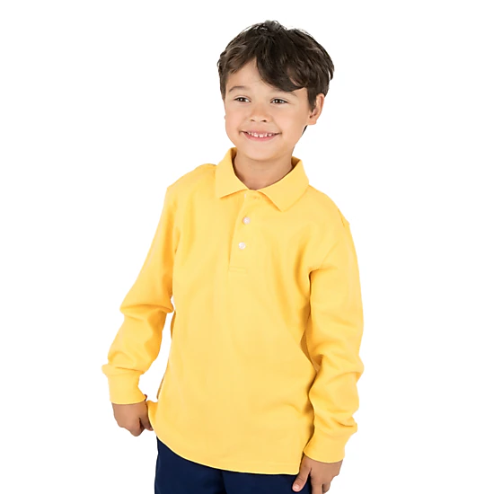 Leveret Boys Solid Long Sleeve Cotton Polo Shirt