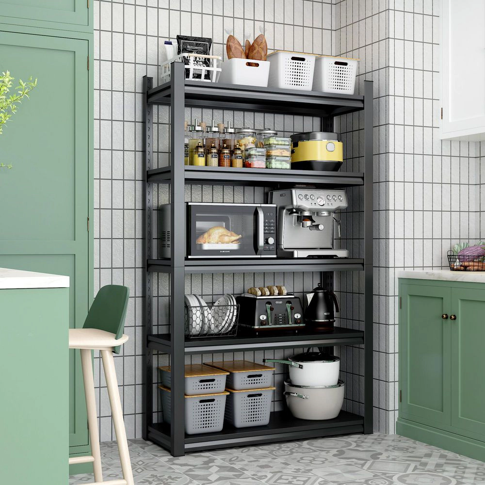 Flynama 5-Tier Heavy Duty Steel Freestanding Adjustable Storage Rack in Black (31.5 in. W x 63 in. H x 15.7 in. D)