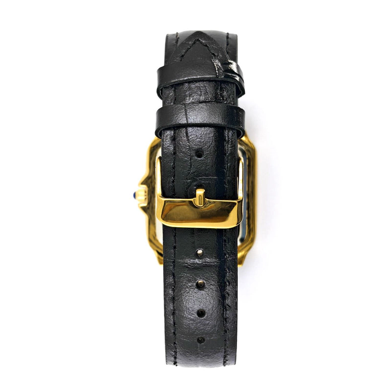 Peugeot Women's 14K Gold-Plated 32mm Tank Shape Black Leather Strap Watch