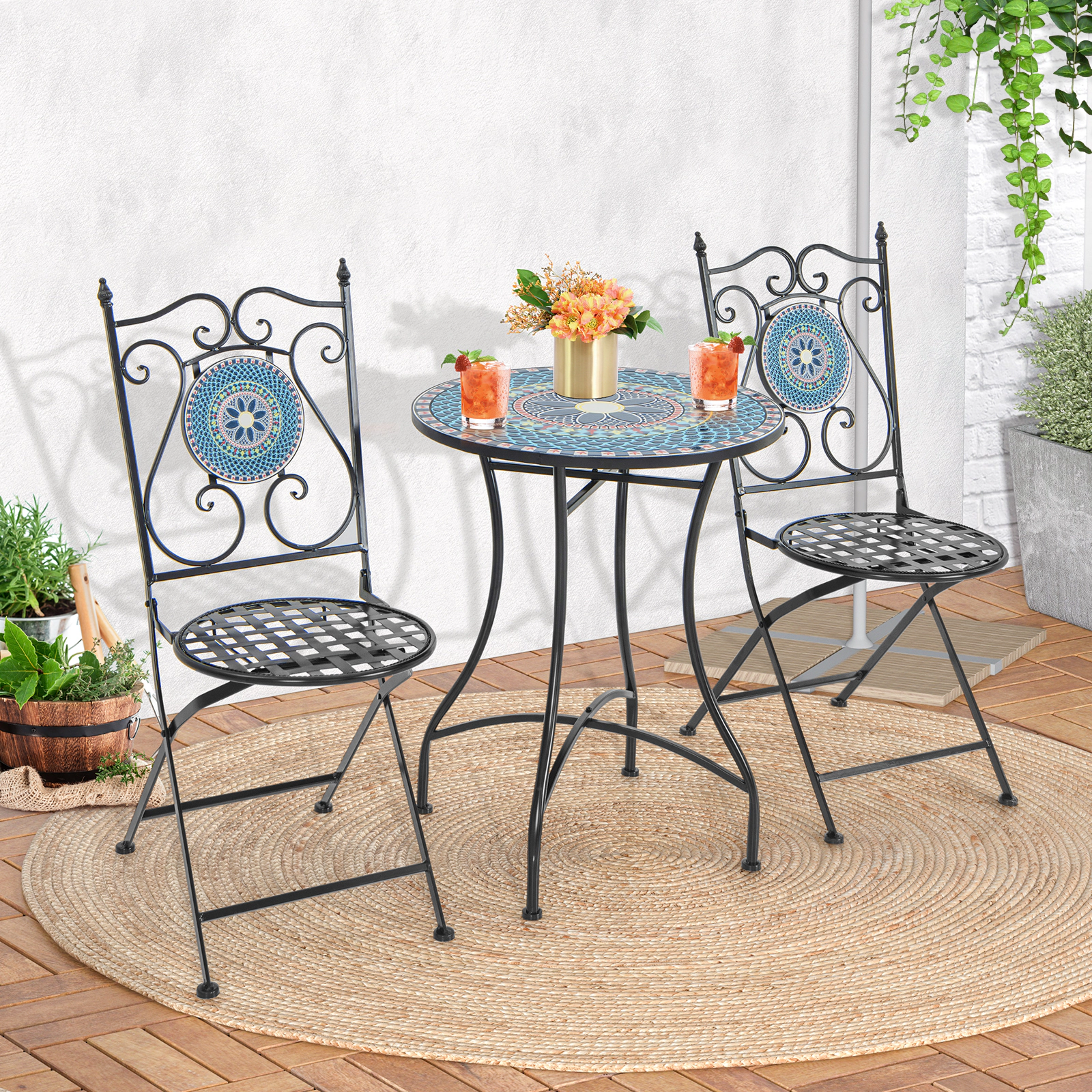 SUGIFT Ceramic Tile Mosaic Tabletop Multicolor 24 in Patio Bistro Table