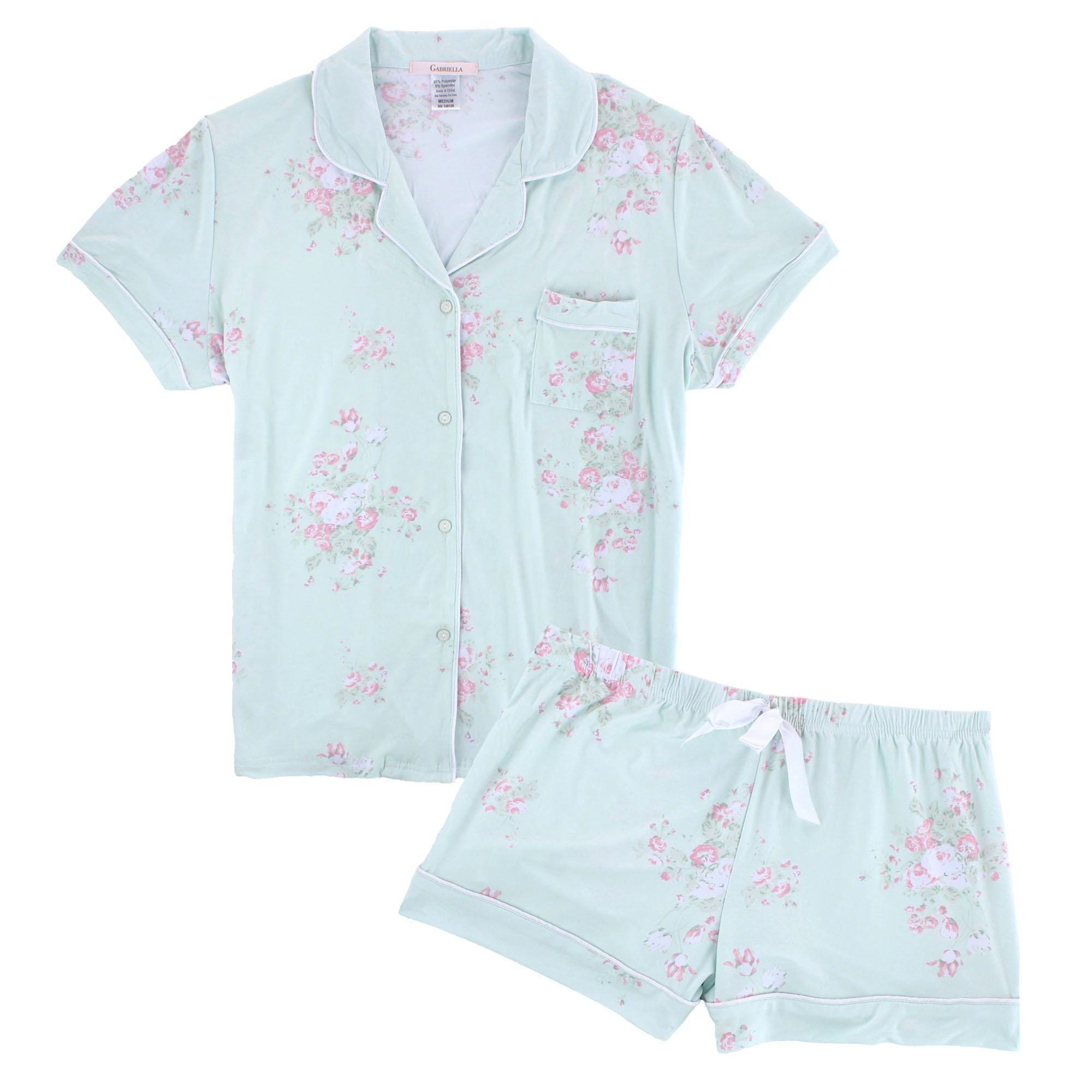 CTM Women's Floral Notched Collar Short Pajama Set