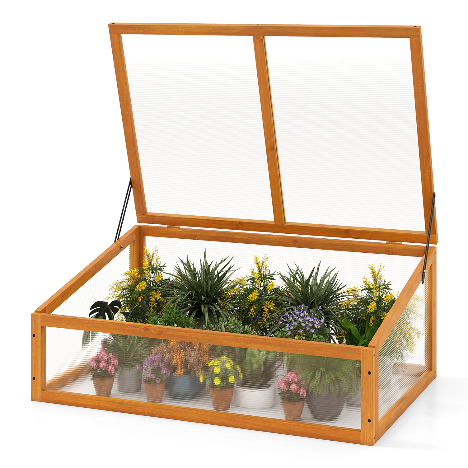 LJG Wood Cold Frame Greenhouse Raised Planter Bed Protection with Transparent Flip-Top Roof