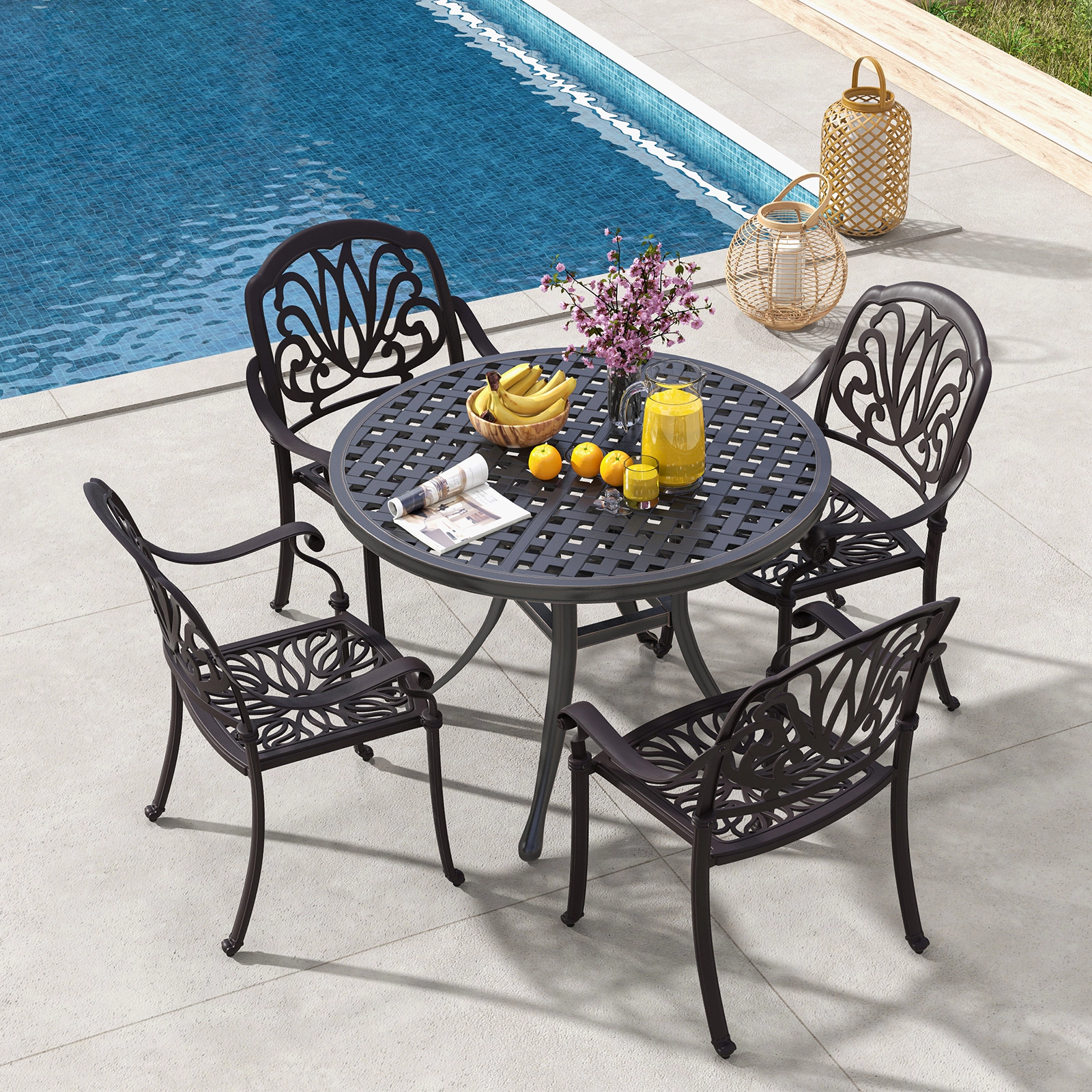 LJG 2 Pieces Patio Cast Aluminum Dining Chairs with Armrests