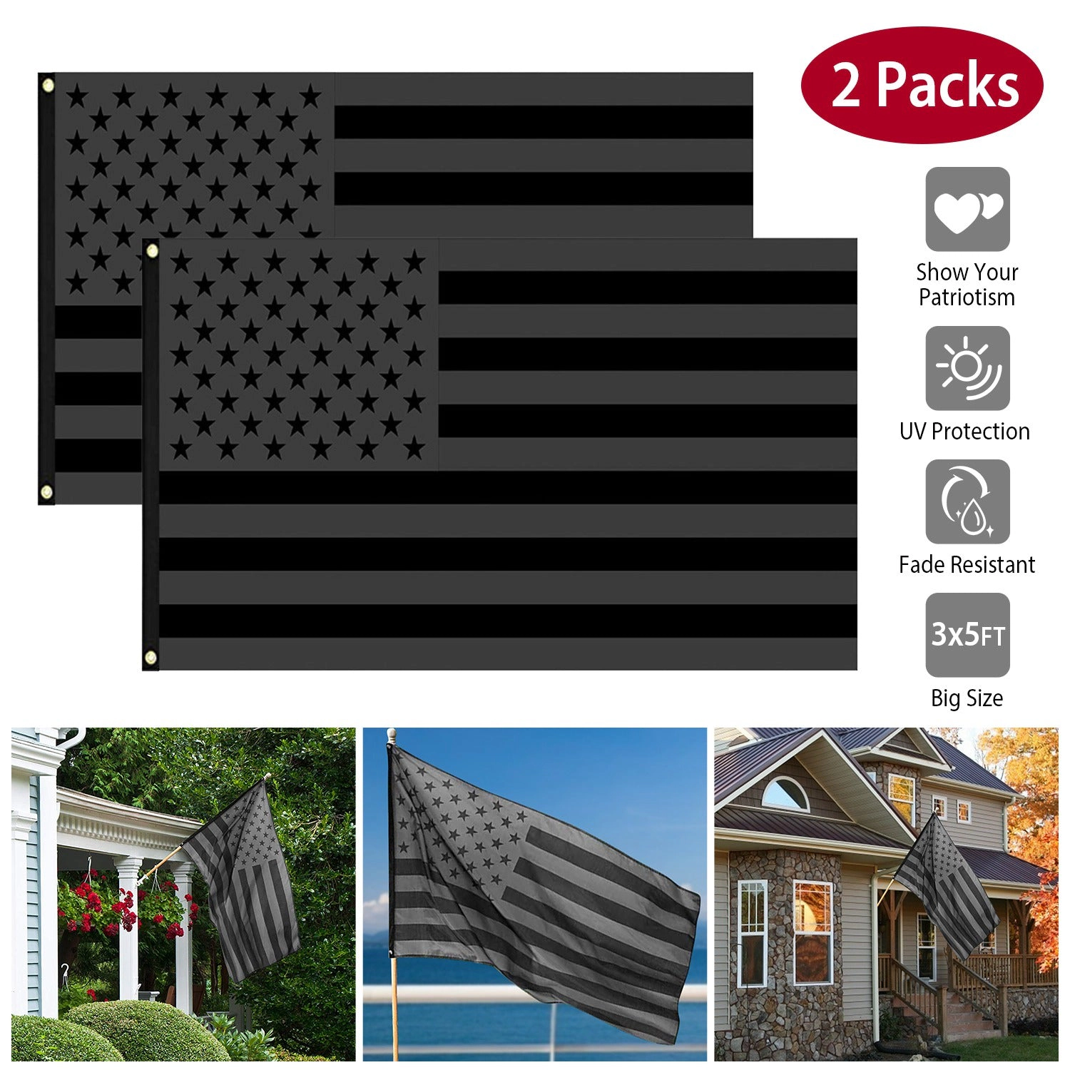 IMounTEK Unisex Polyester All Black American Flag