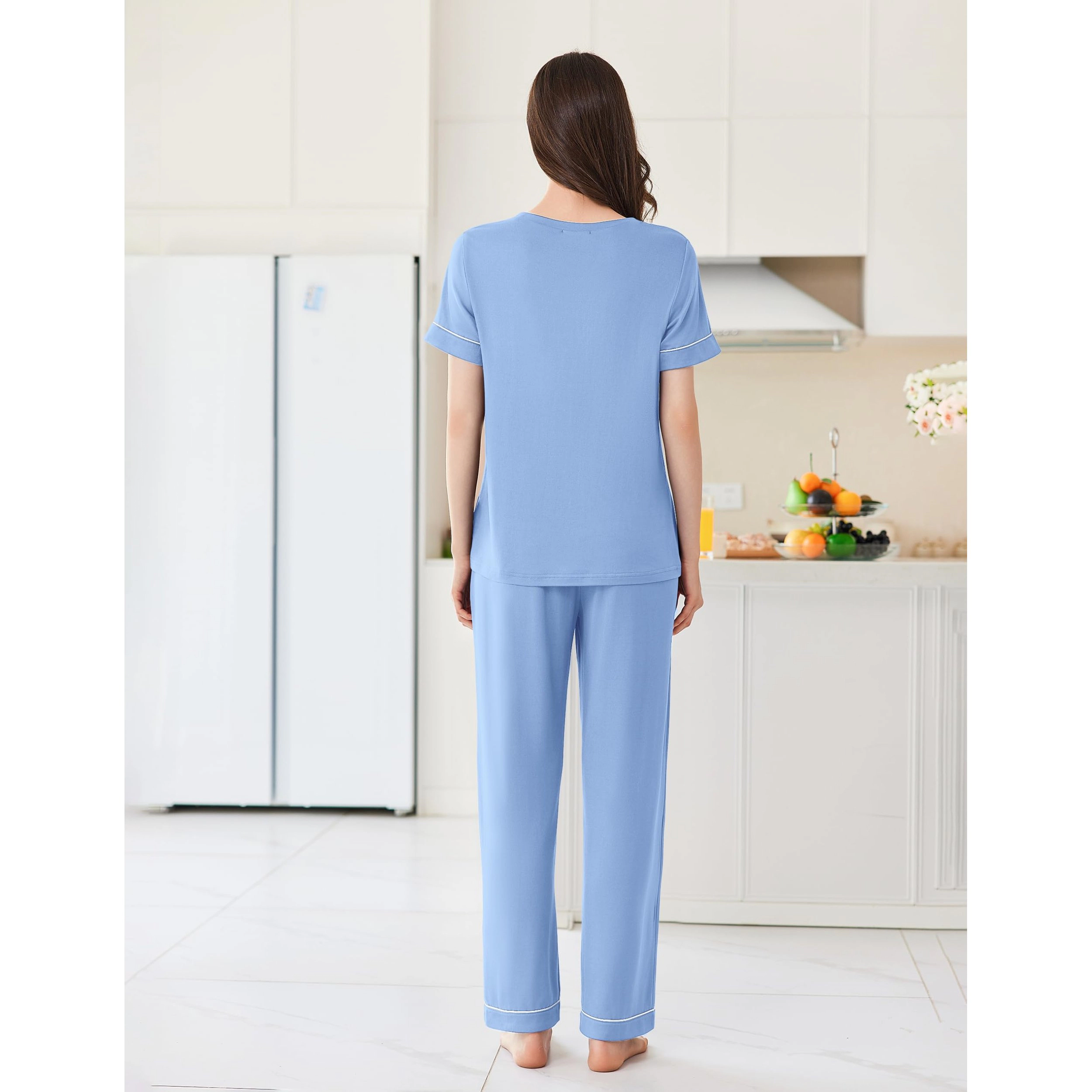 Ekouaer Womens Pajama Sets Short Sleeve Top and Pants 2 Piece Pjs Soft Sleepwear Comfy Lounge Set