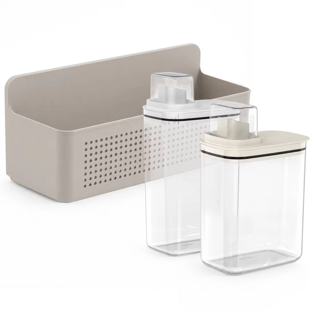 OU Laundry Organization Set 50oz & 77oz Detergent Dispensers w/ Measuring Cap Wall Mounted Cabinet Door Storage Basket