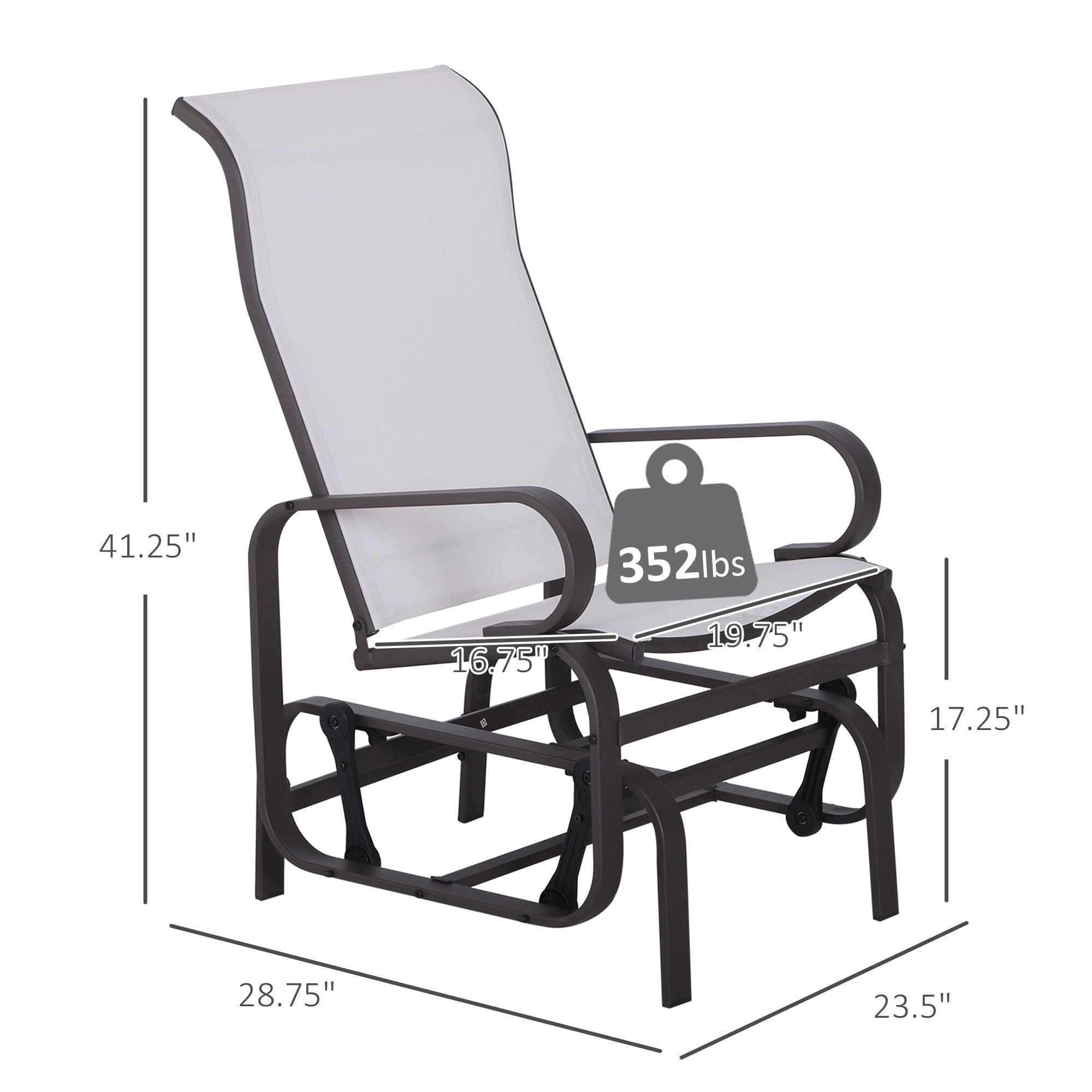 HONGGE Gliding Lounger Chair Single Rocker with Lightweight Metal & Mesh Construction