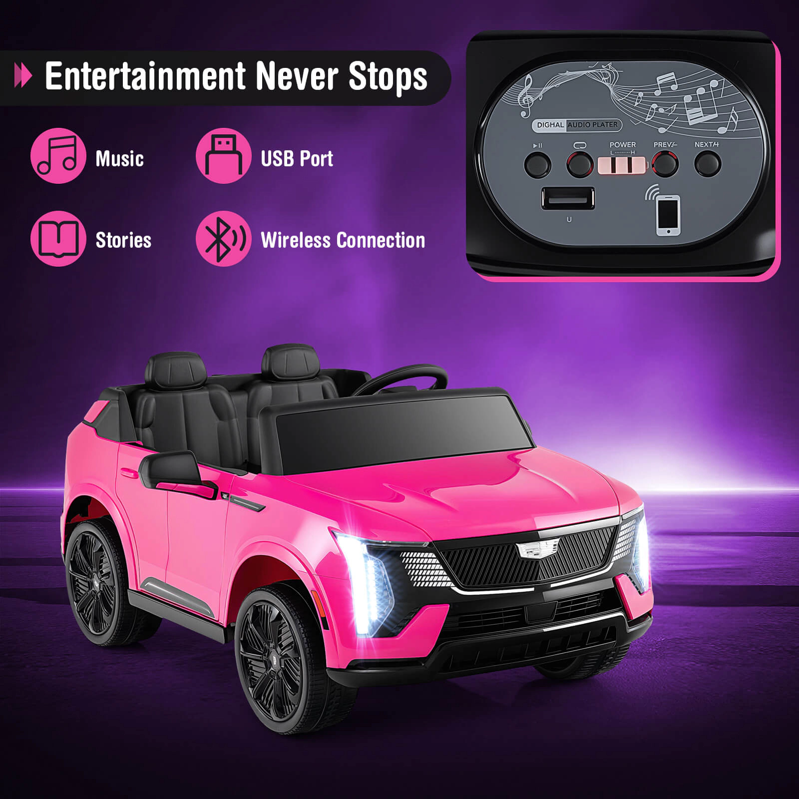 Costway 2 Seater Ride on Truck with Remote Control 3 Speeds LED Lights Horn Music Story