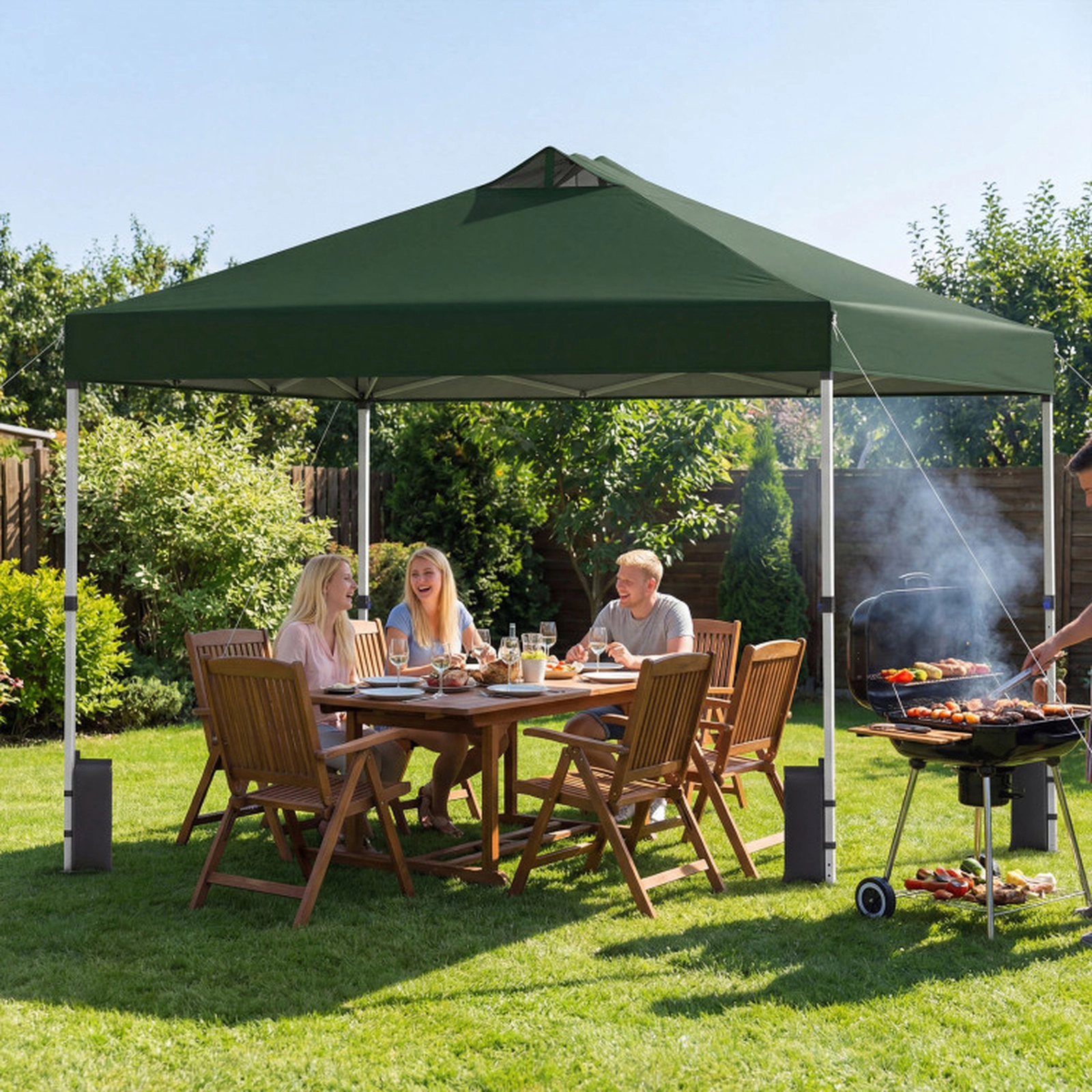 SUGIFT Green 10-ft by 10-ft 3-Level Silver-Coated 210D Oxford Pop Up Canopy Tent with Wheeled Roller Bag