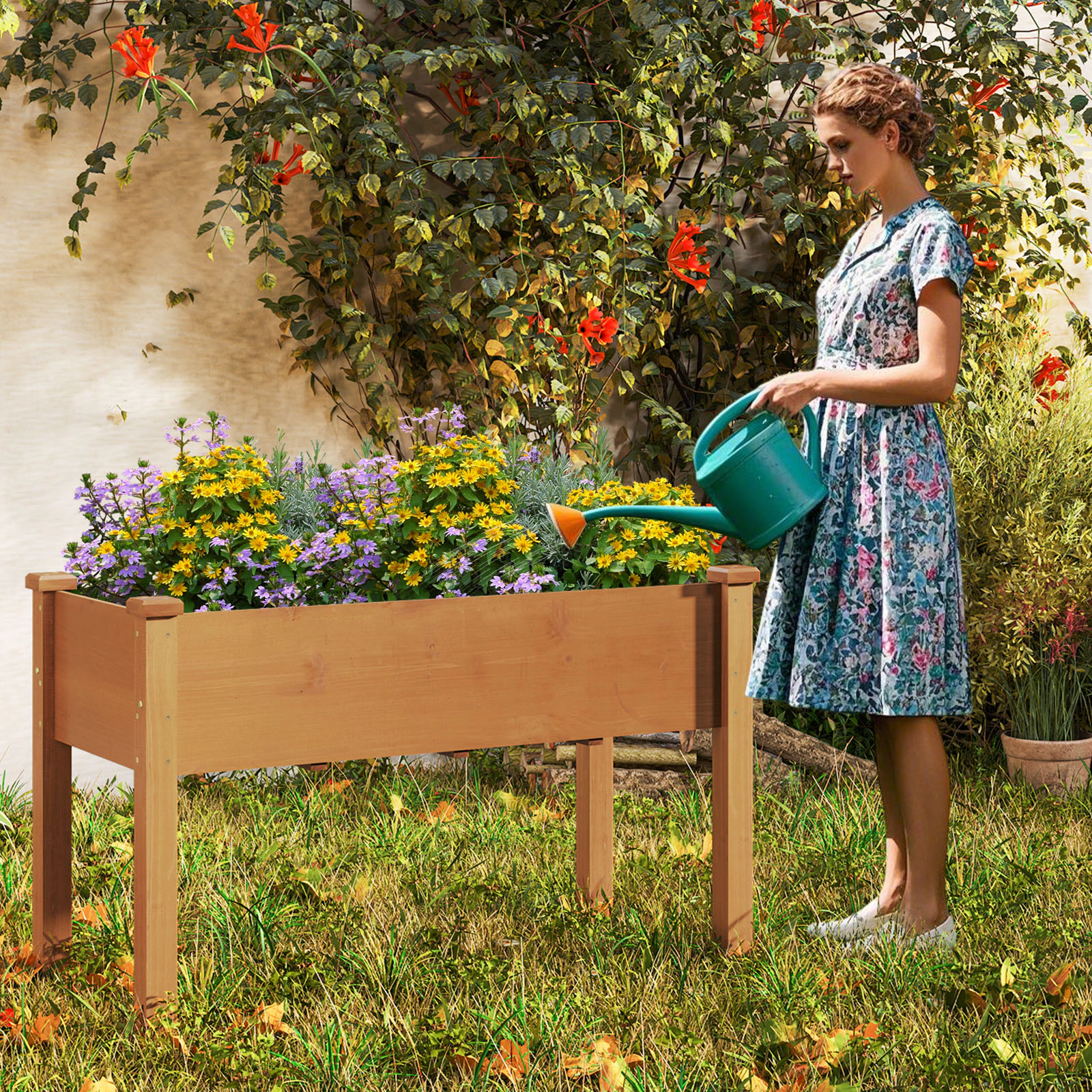 SlickBlue Fir Wood Elevated Planter Box with Drainage System
