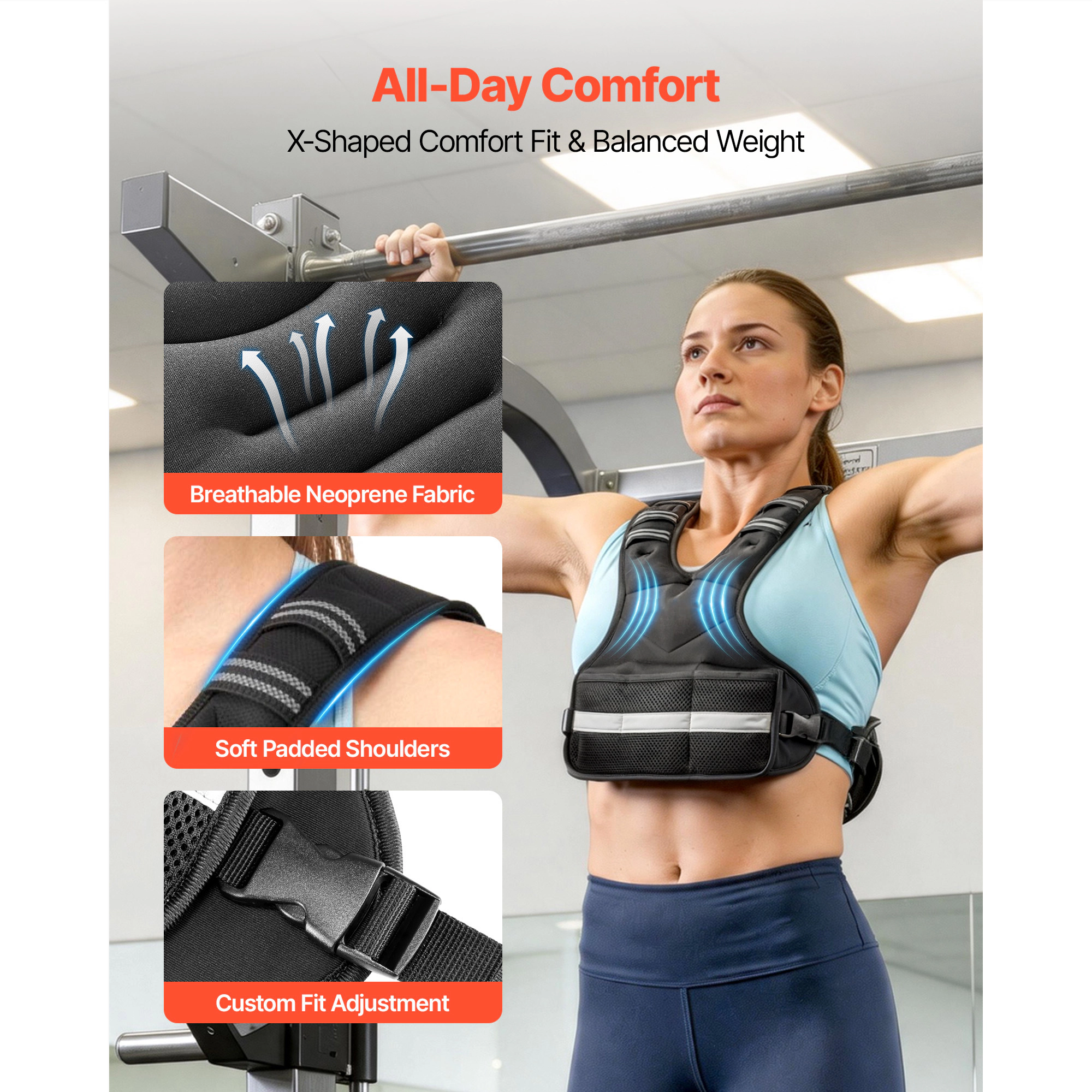 HONGGE Adjustable Weighted Vest Comfortable X-Shape Body Weight Vest Set with Weight Packs and Reflective Stripe for