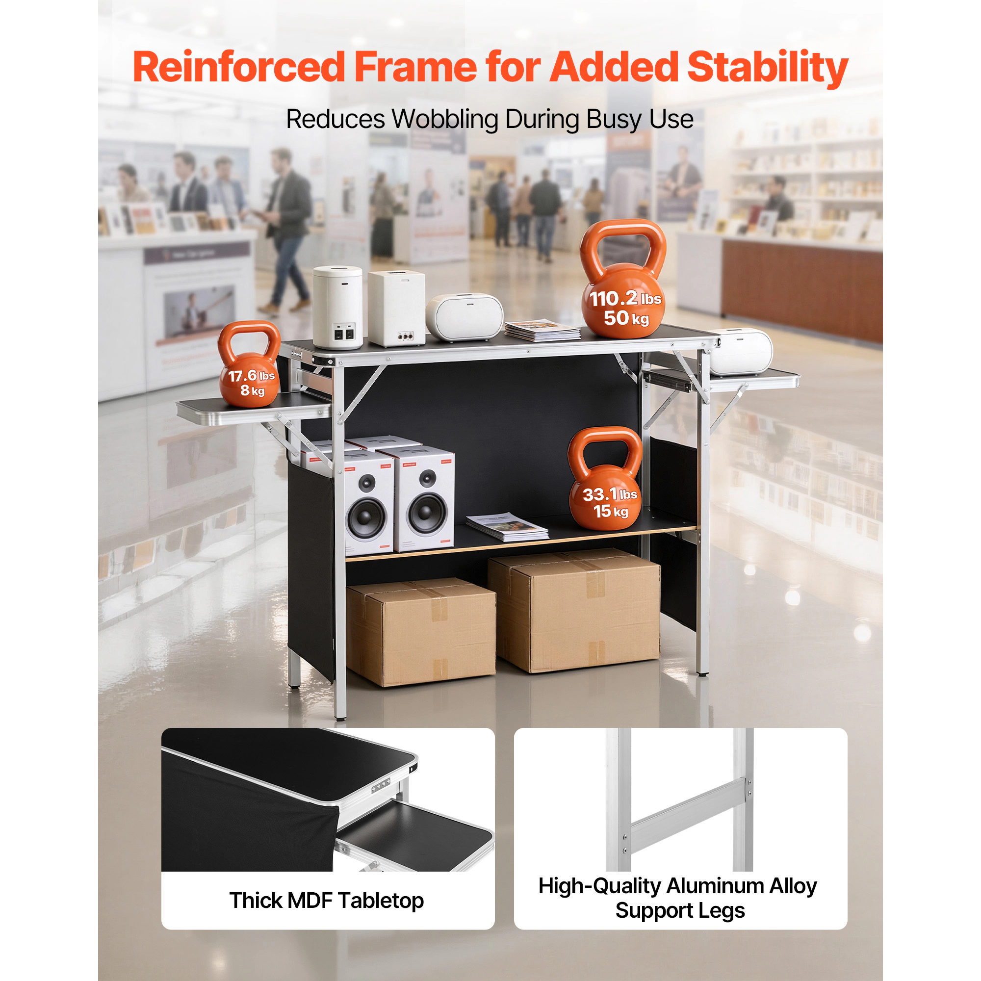 HONGGE Folding Portable Bar Table with Carry Bag Storage Shelf and Detachable Skirt Quick and Easy Setup Foldable