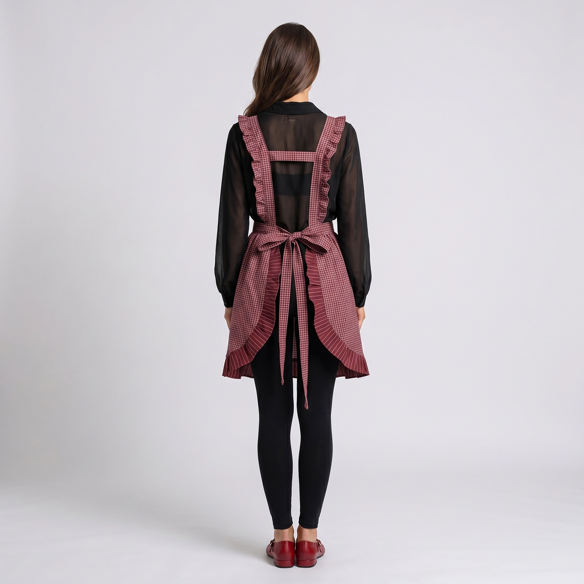 Alilang Women Lace Trim Check and Stripe Kitchen Apron with Ruffle Strap Bib Dual Front Pockets Adjustable Waist Tie