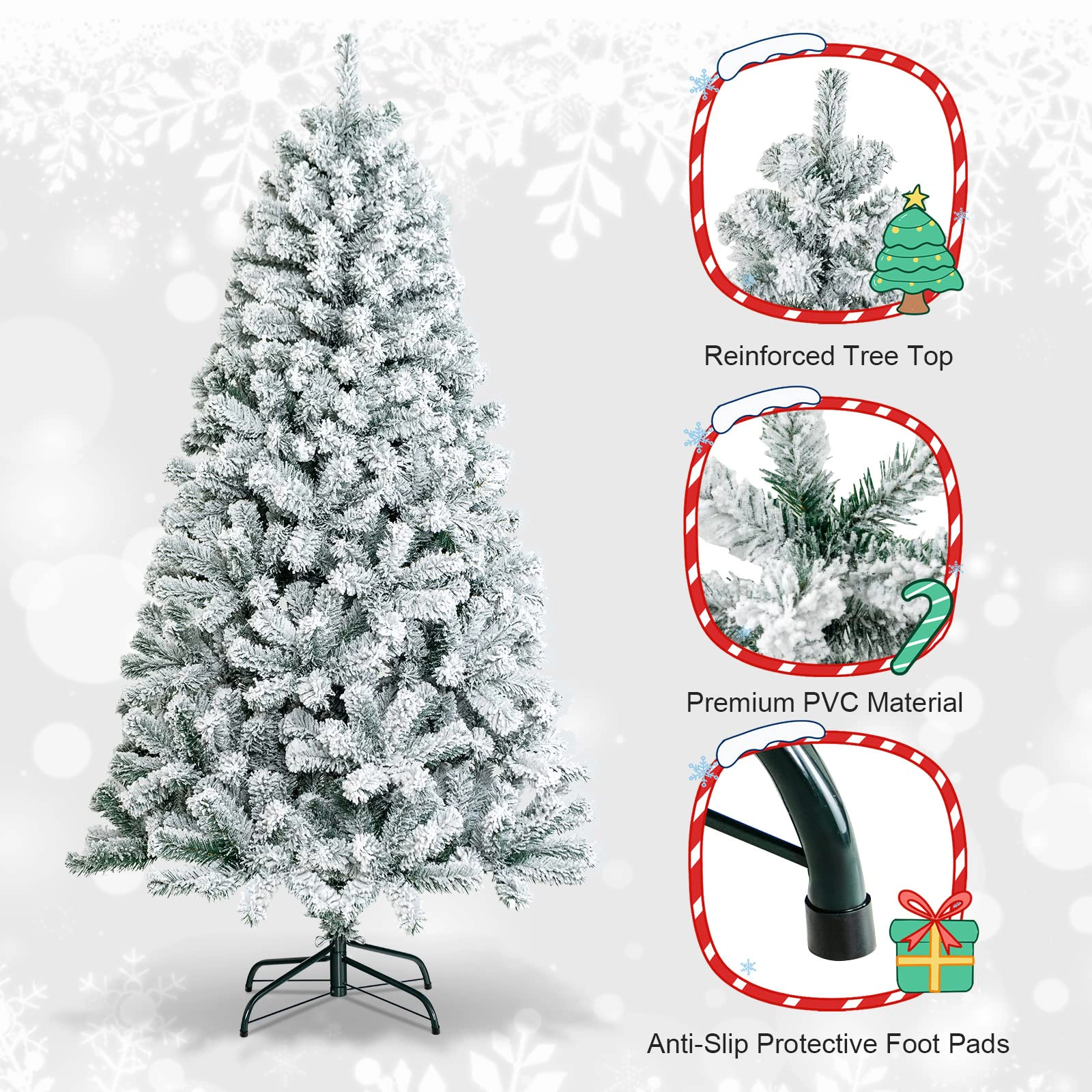 Glintex 6-Ft Snow Flocked Christmas Tree with X-Shaped Metal Stand, White