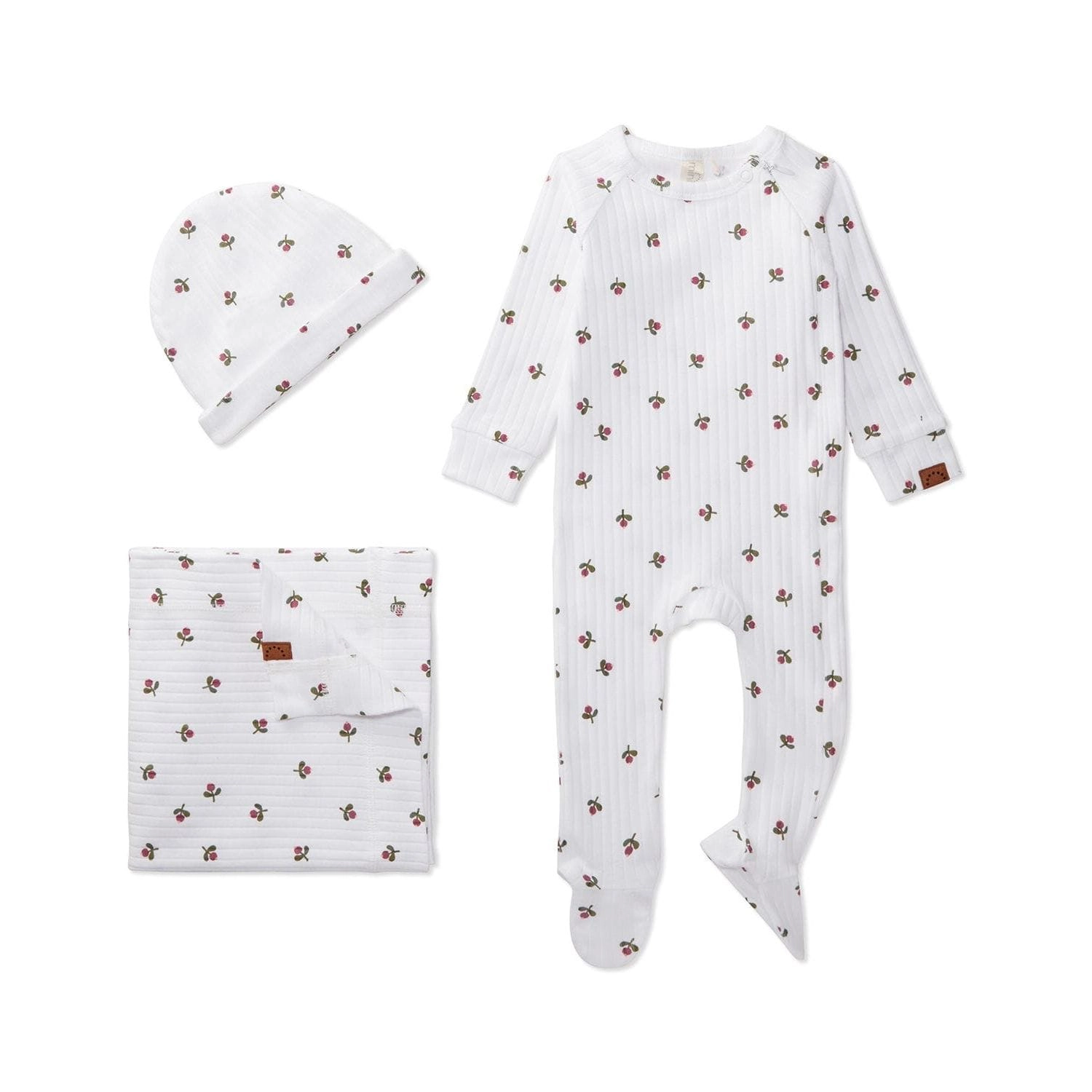 MeMoi 3 Piece Baby Girls "Flower Bud" Ribbed Cotton Rich Footie Set