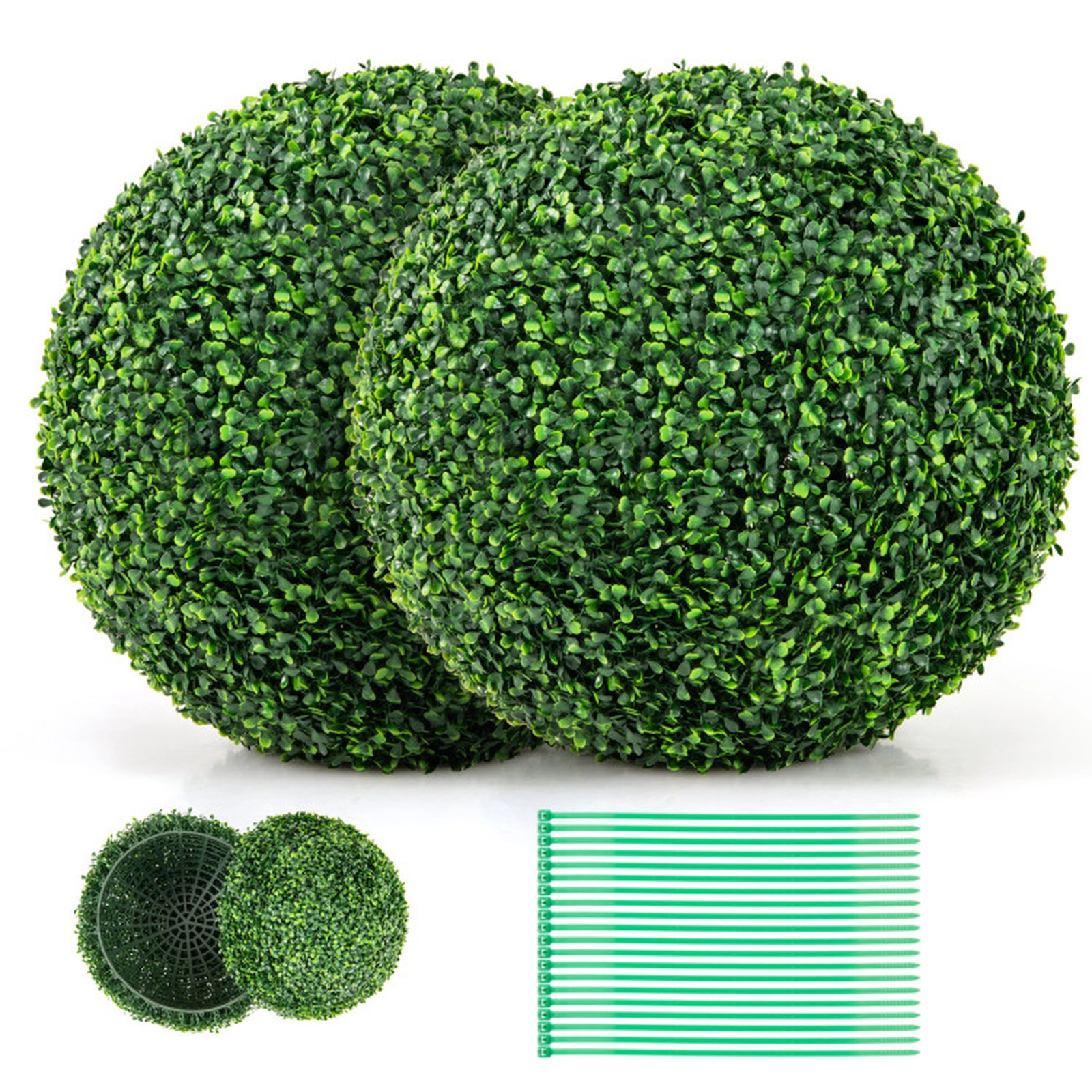 SUGIFT Set of 2 20-in Artificial Boxwood Topiary Balls with 4-Layer Leaves and Interlocking Halves