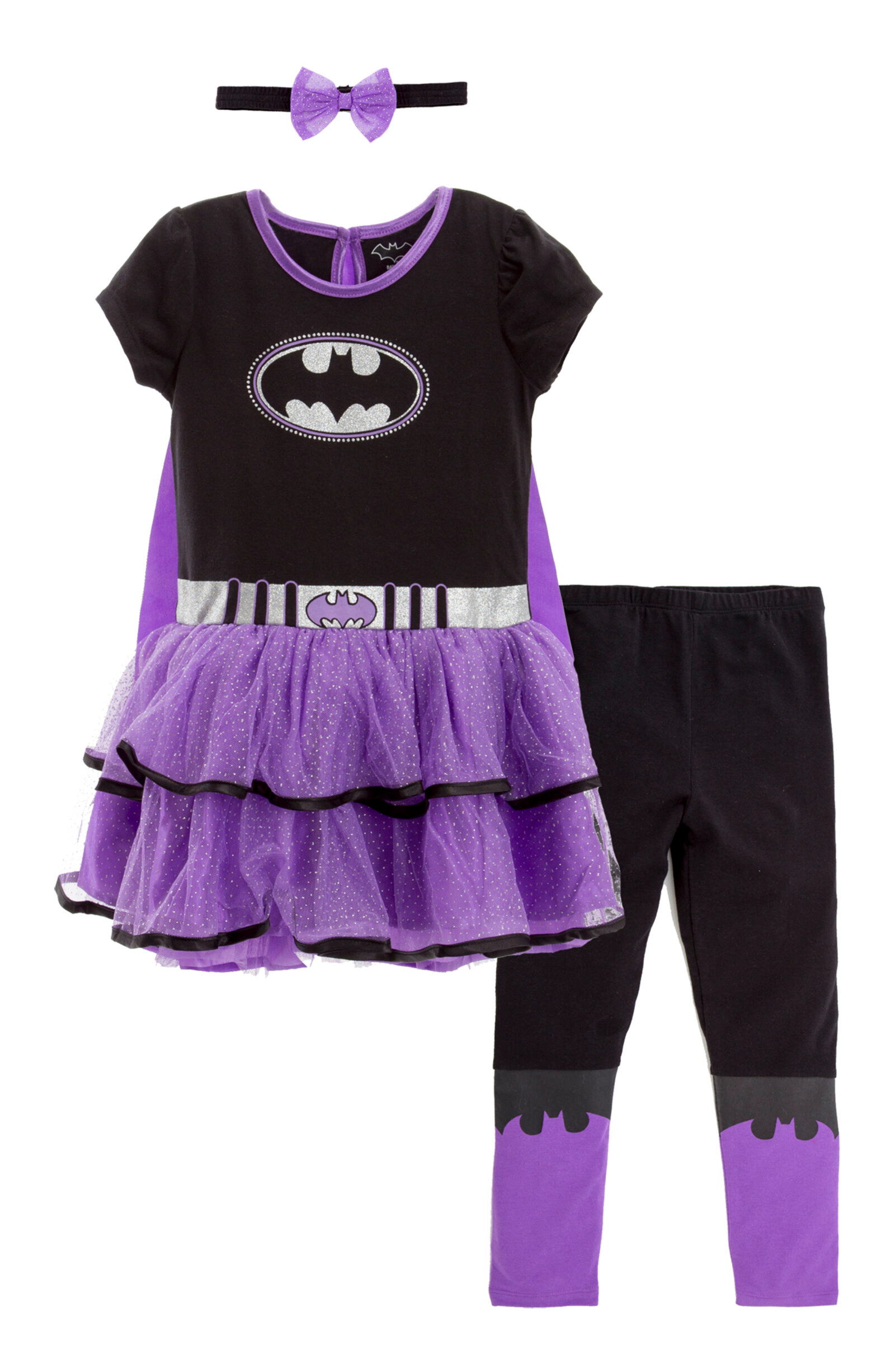 WARNER BROS Justice League Girls' Cosplay Dress and Leggings Set with Cape