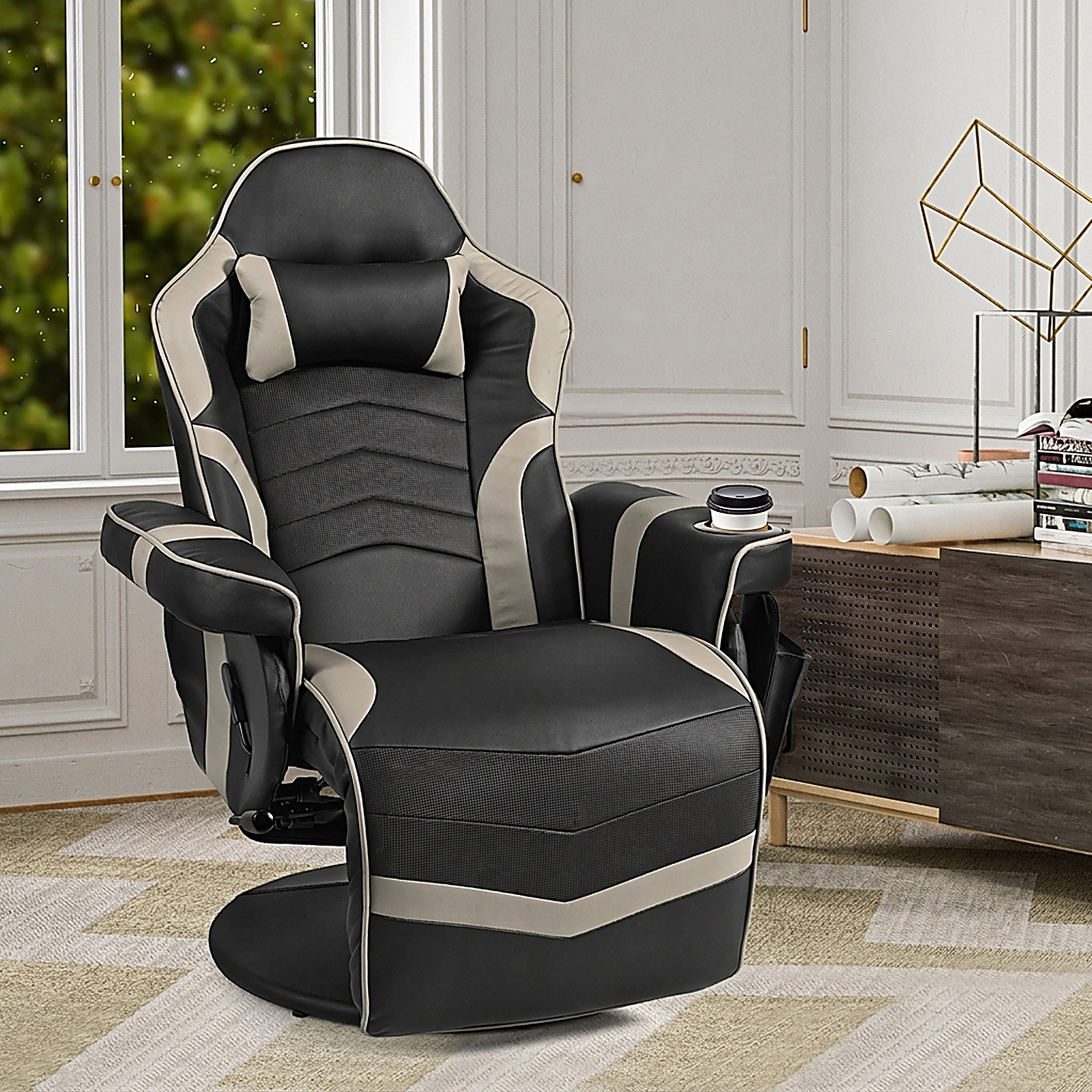 SUGIFT Ergonomic High Back Massage Gaming Recliner Chair with Pillow 264.5-lb Capacity Gray