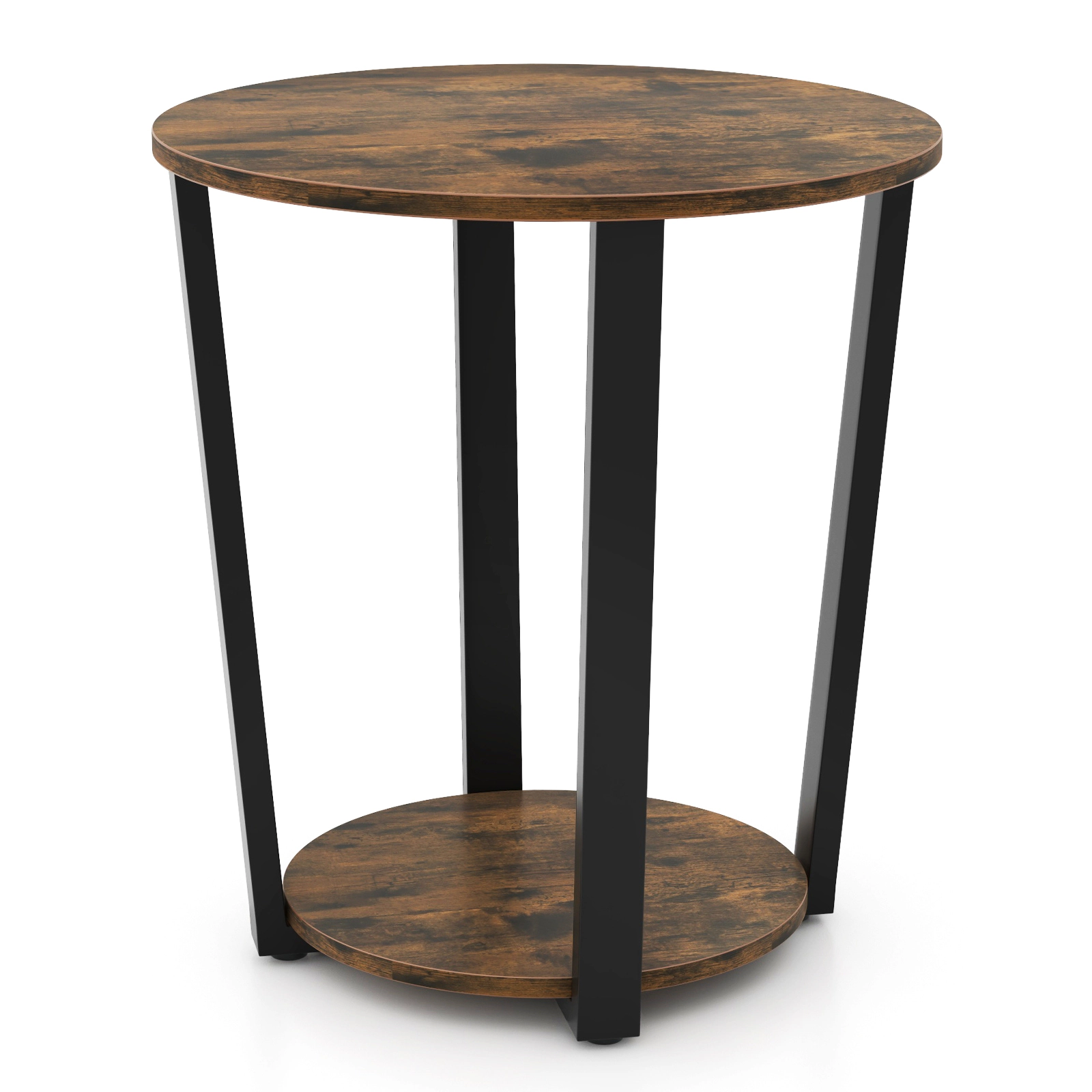 SUGIFT 2-Tier Round End Table with Storage Shelf and Metal Frame 44-lb Capacity Brown/Walnut