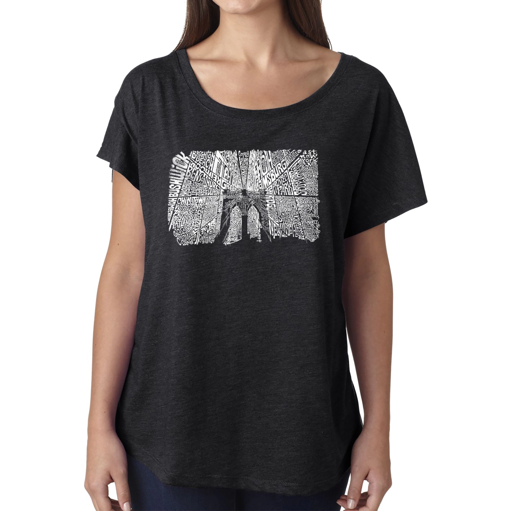 LA Pop Art Women's Dolman Word Shirt - Brooklyn Bridge