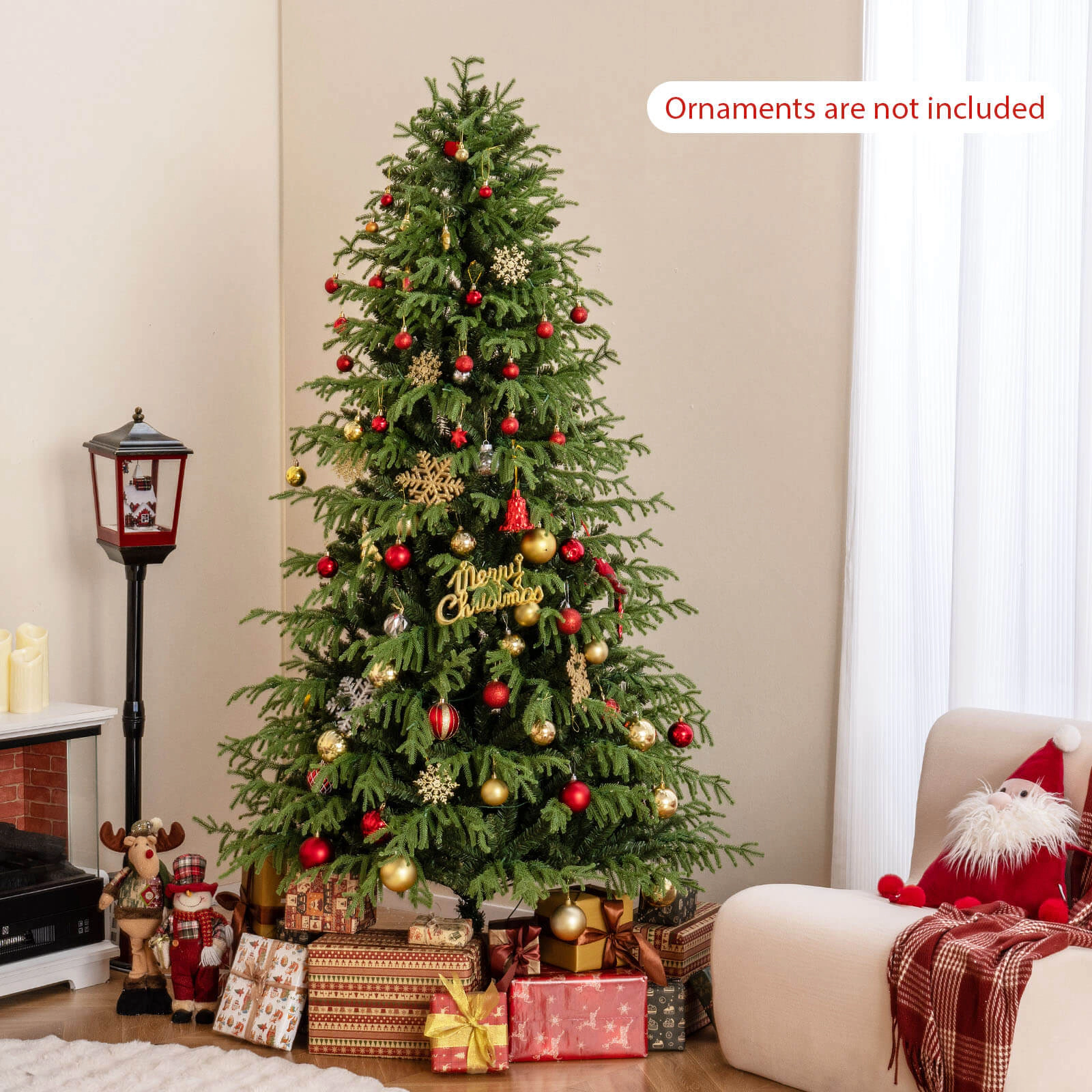 Costway 6/7/8 FT Artificial Christmas Tree with 270/370 LED Lights, 746/1090/1470 Branch Tips for Home Party