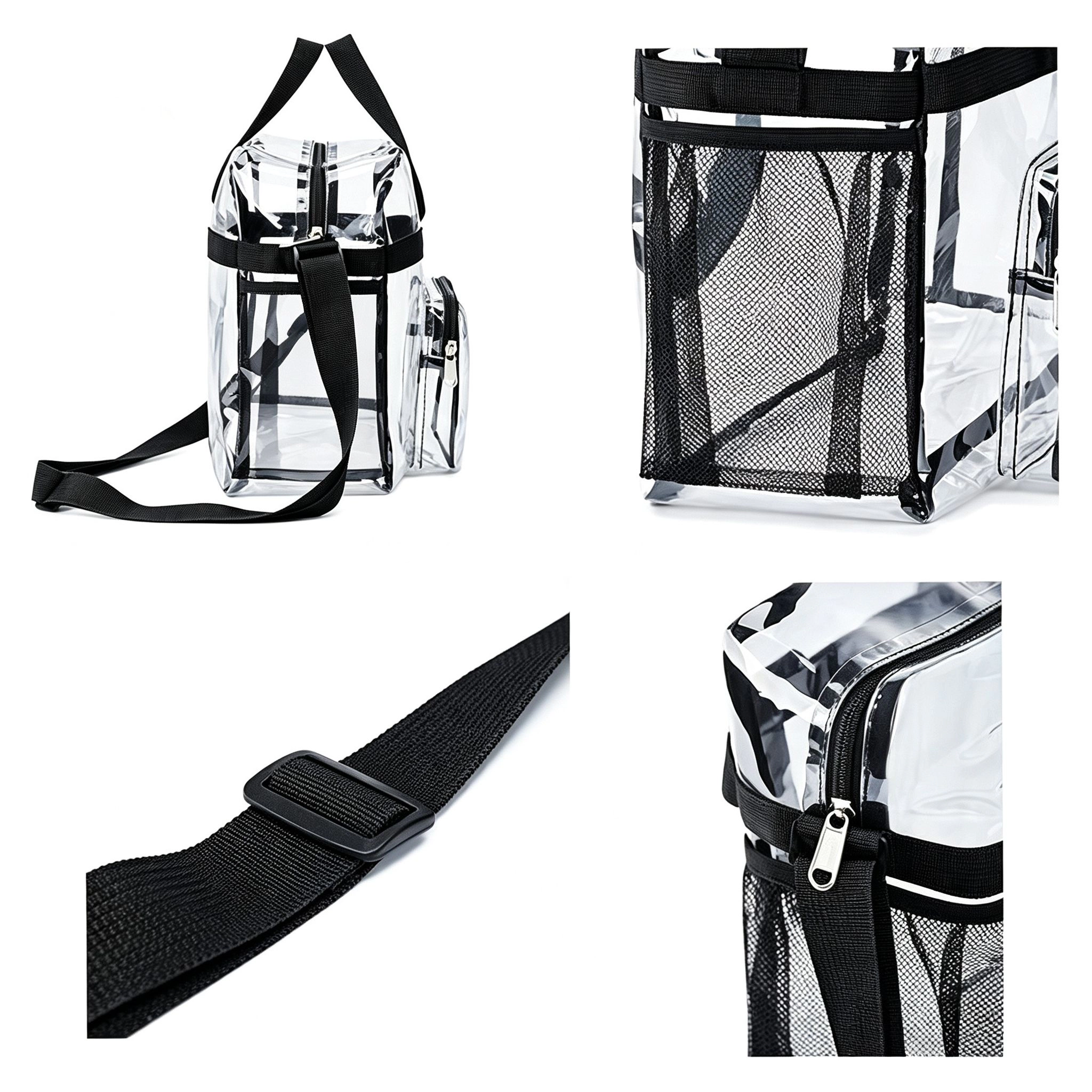 Alilang Women's Clear Tote Bag with Exterior Mesh Pockets, Double Top Handles and Removable Adjustable Shoulder Strap