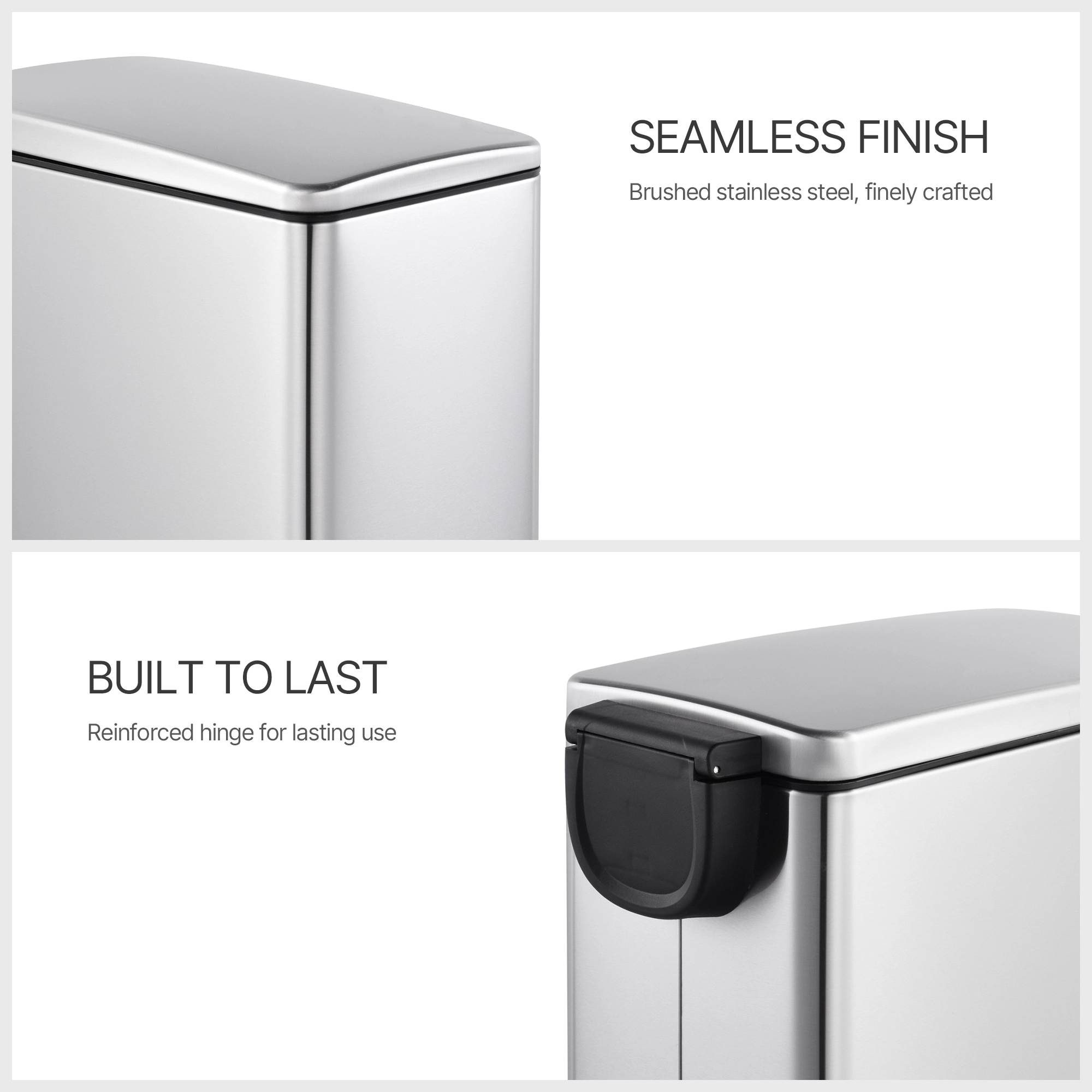 Innovaze 11.9 Gal./ 45 L + Two 1.6 Gal./6 L Rectangular Step-on Trash Can Set for Bathroom and Kitchen
