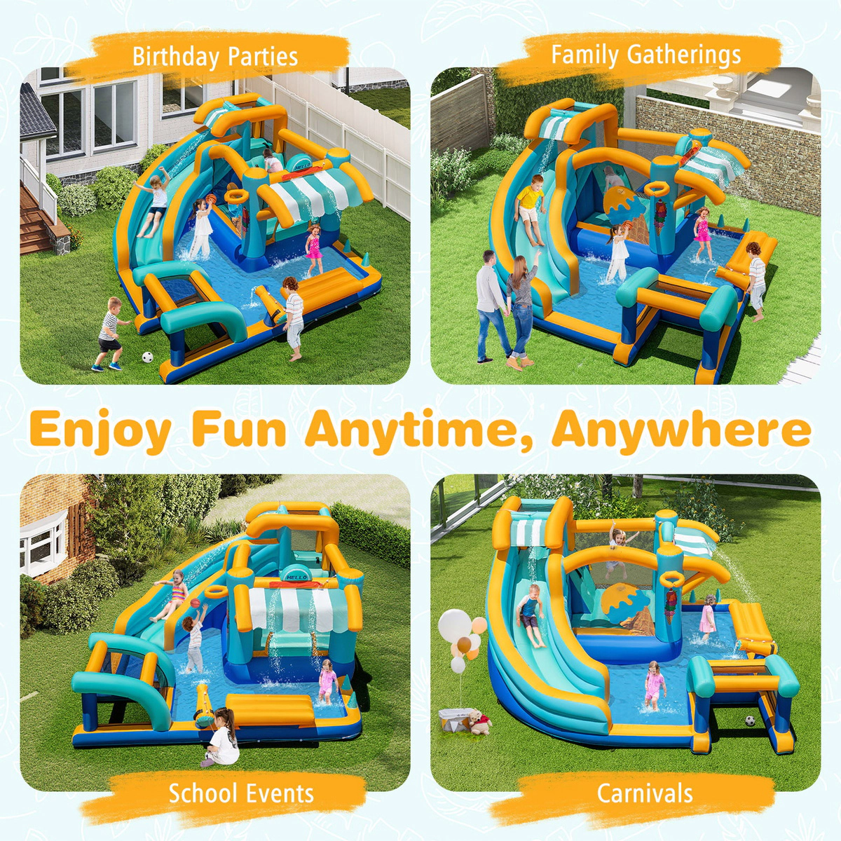 SUGIFT Kids Multicolor Ice Cream Water Slide Bounce House with Splash Pool 149-in W 80-in H 330-lb Total Capacity