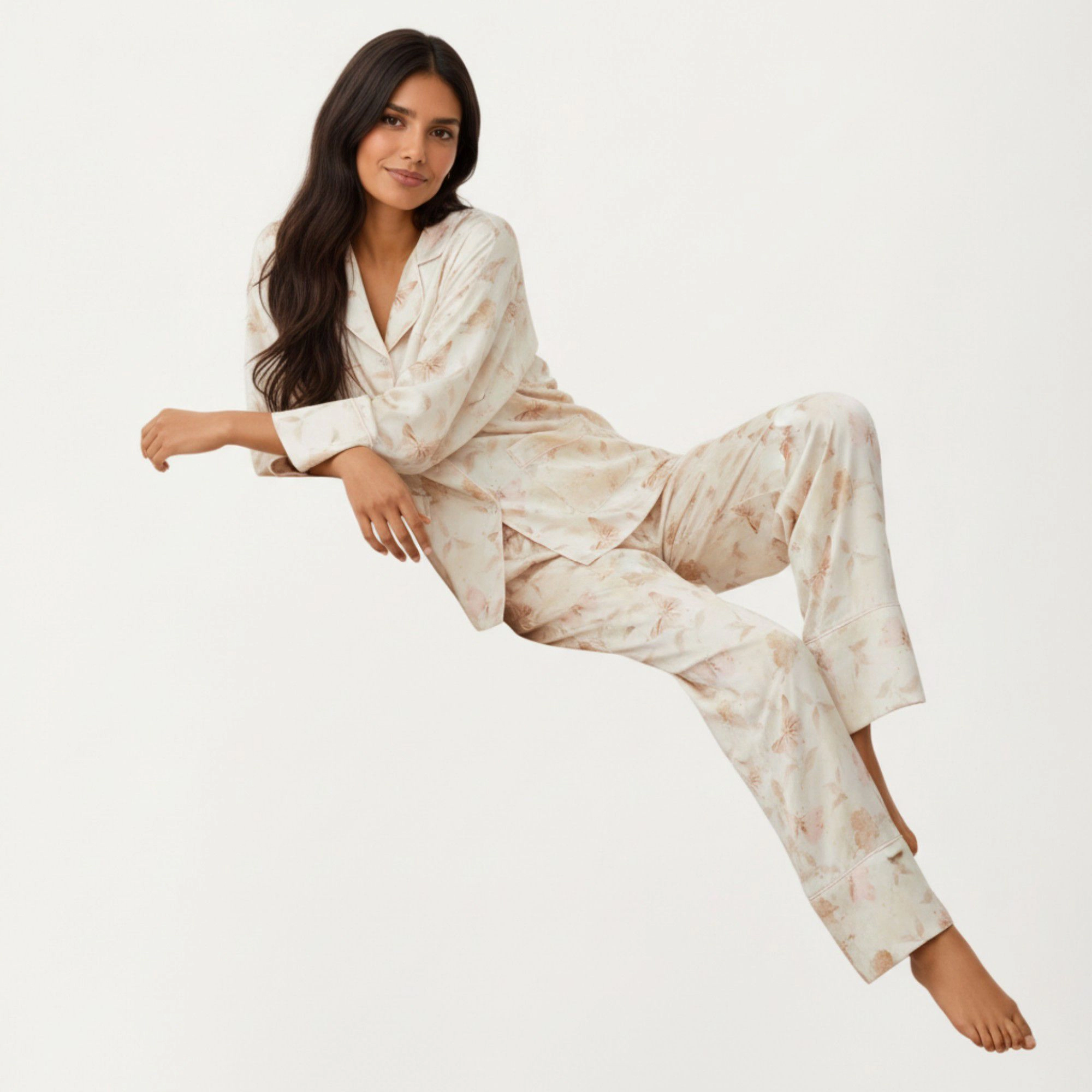 Anna-Kaci Women's 2-Piece Floral Print Button Front Pajama Top with Wide Cuff Sleeves and Matching Relaxed Fit Pants