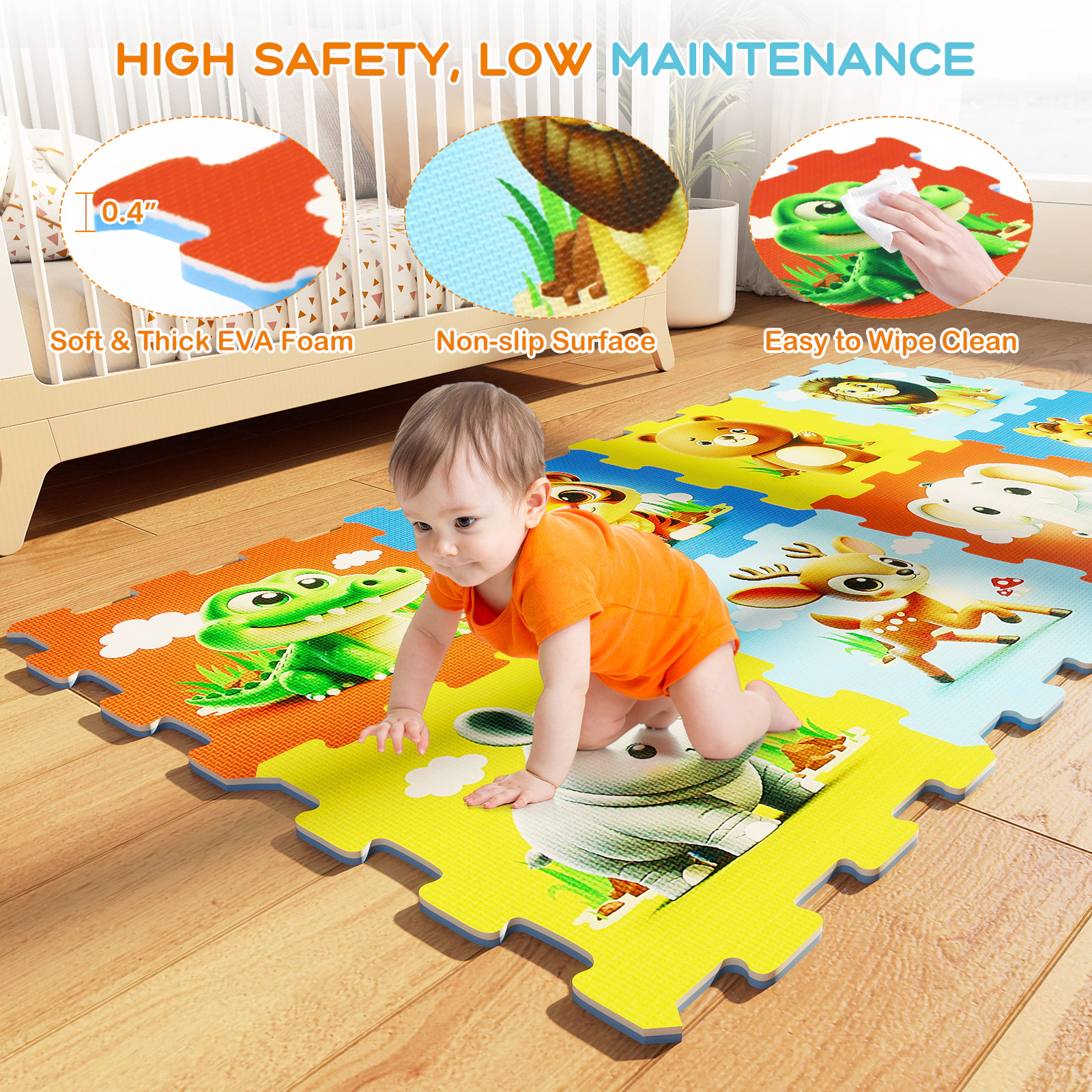 SUGIFT Educational Animal Interlocking Baby Play Mat 10 Months+ Colorful