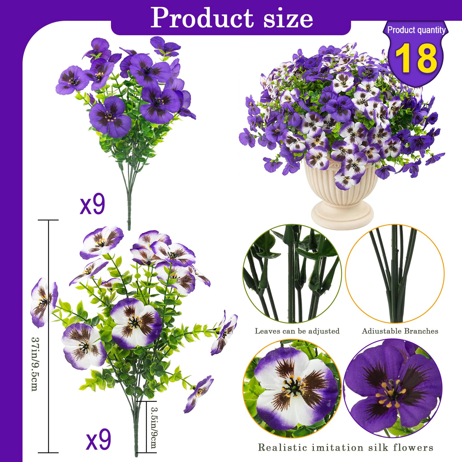 PUPWE Artificial Pansy Flowers Outdoor UV Resistant