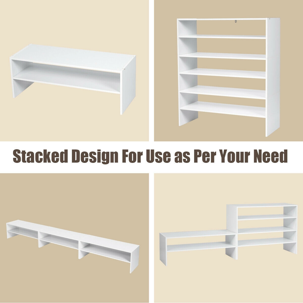 Glintex 3-Piece Modular Shoe Rack Set with Waterproof Chipboard Shelves, White