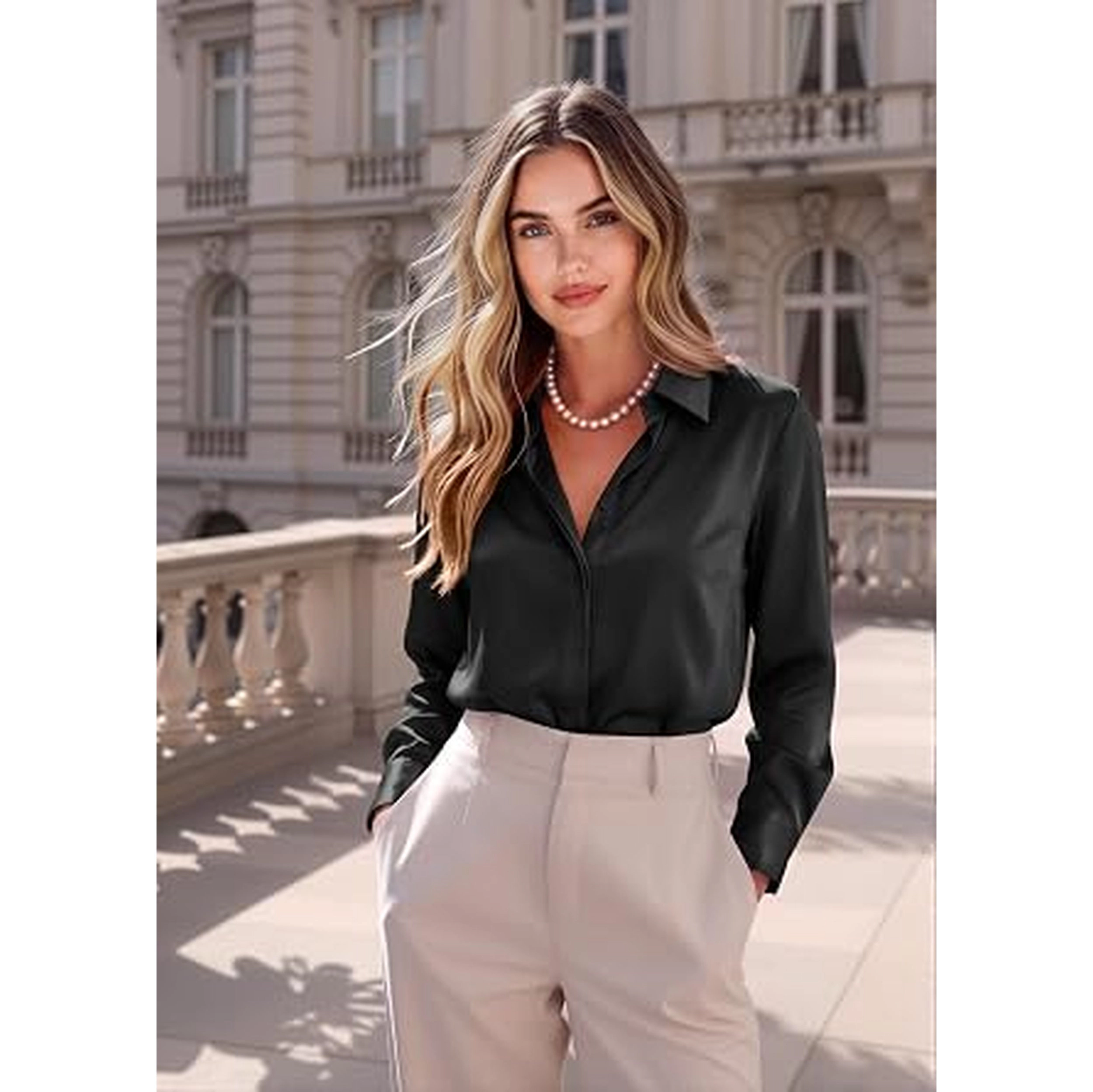 Zeagoo Silk Blouse for Women  Fall Fashion Business Casual Top Dressy Satin Button Up Shirts