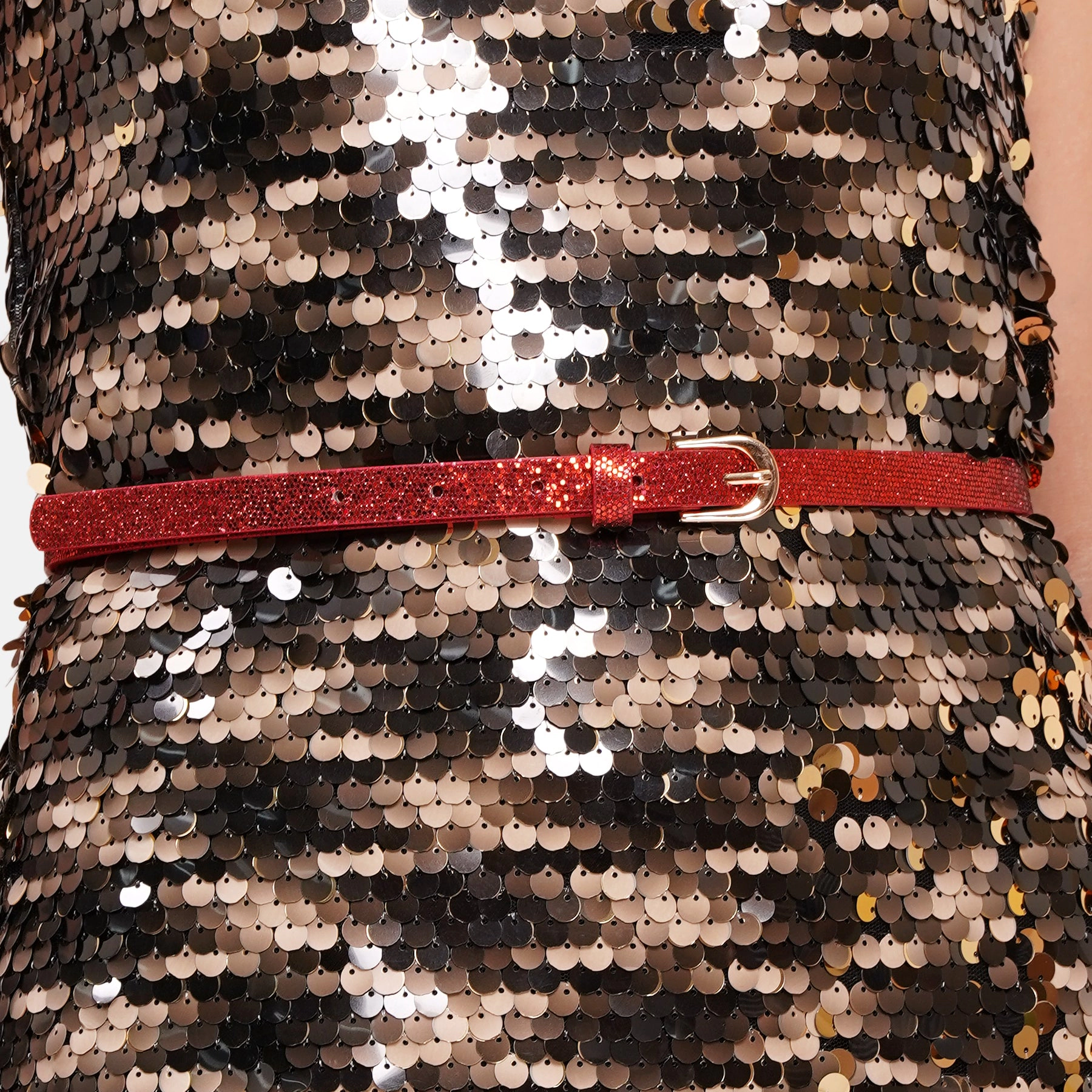AGP PARIS Metallic Red Snake Print Women's Belt