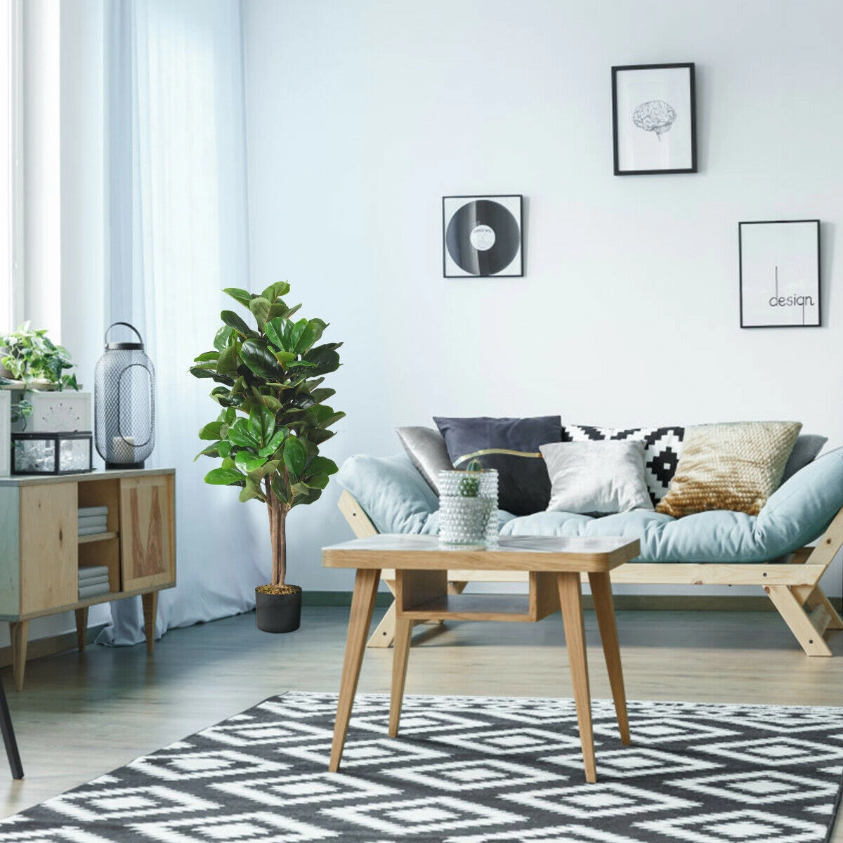 SlickBlue Artificial Fiddle Leaf Fig Tree 48 Inch Potted Faux Plant for Indoor and Outdoor