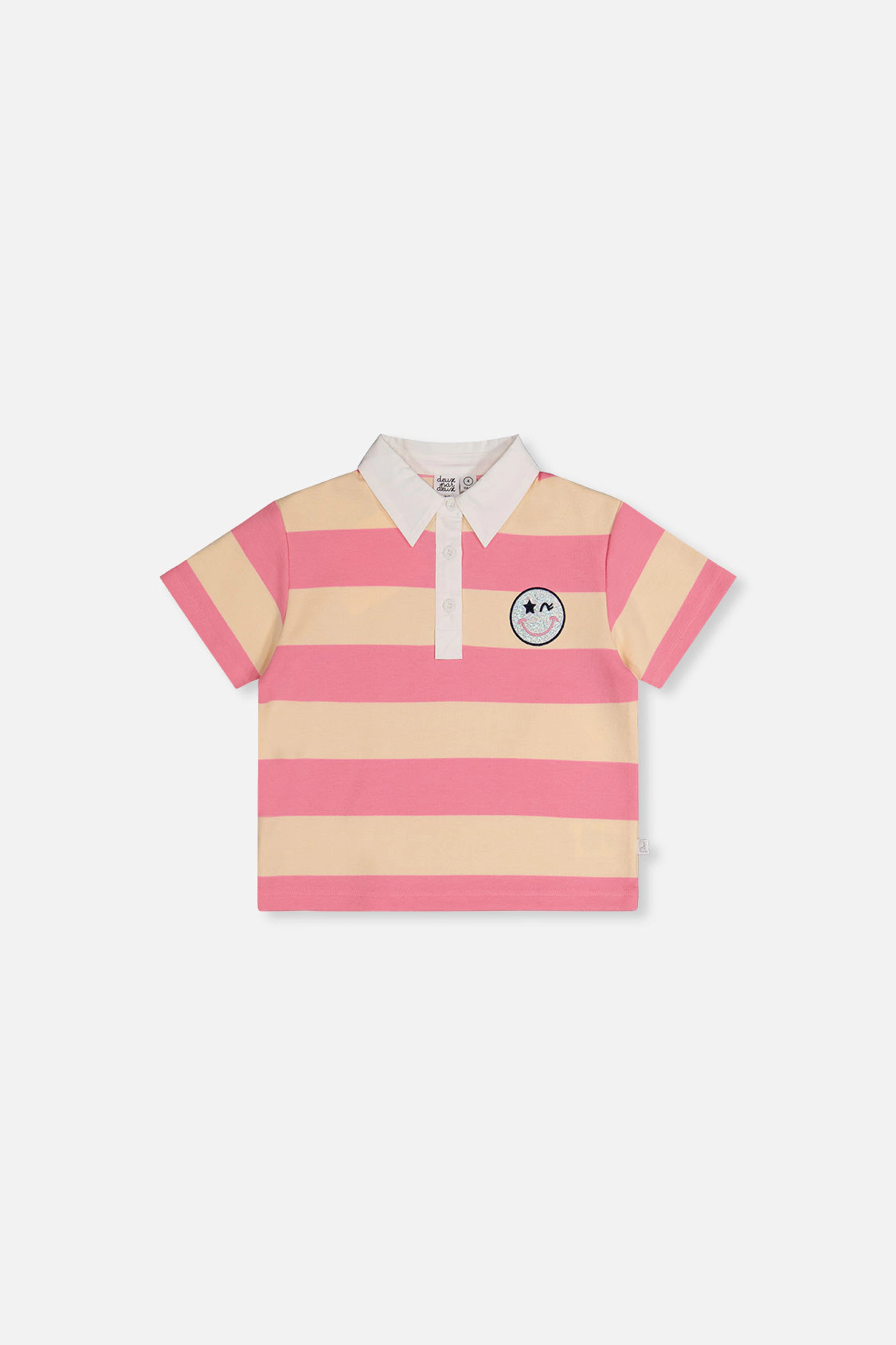 Deux par Girls Striped Smiley Graphic Polo Top